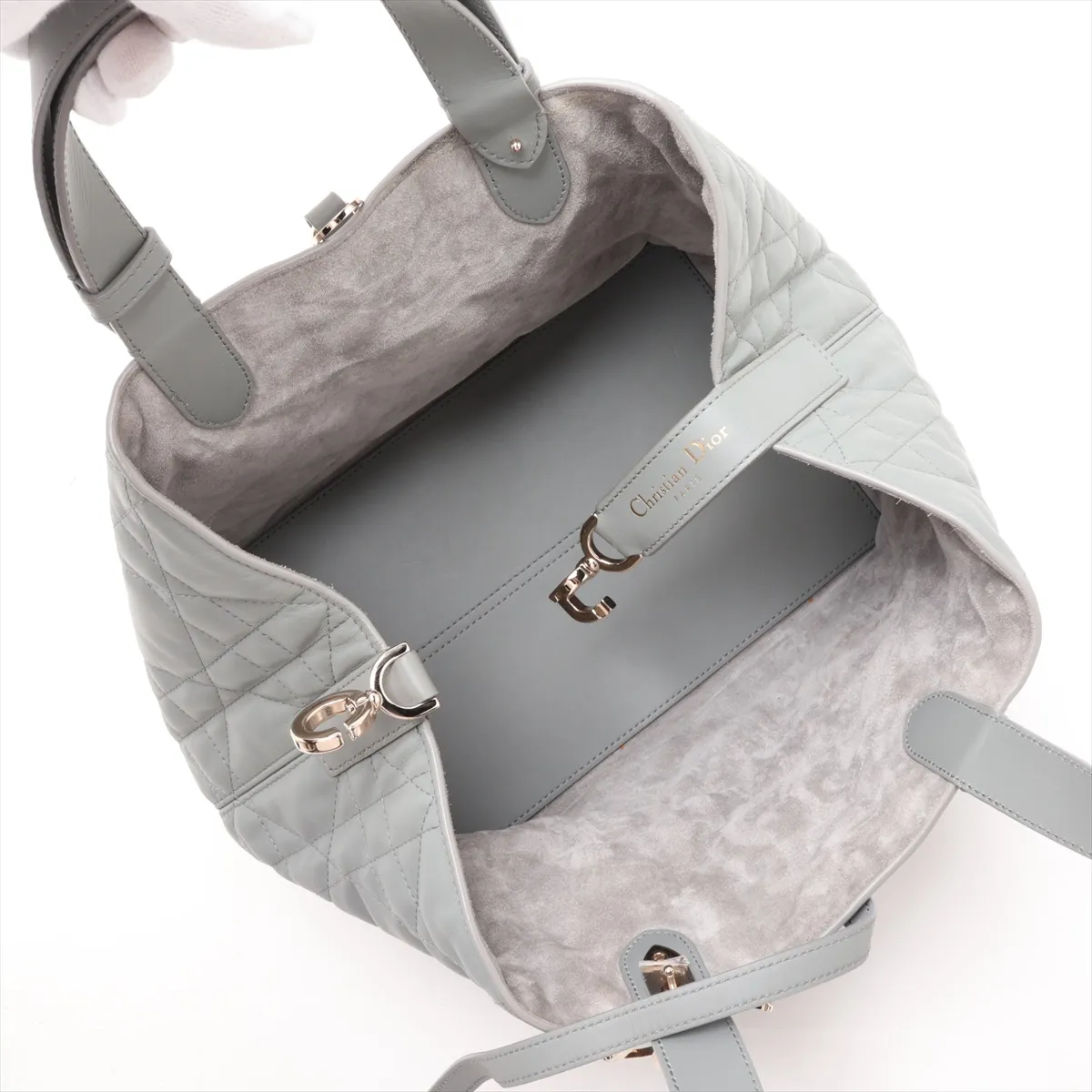 Macro Cannage Toujours Leather Handbag, Gray, Lucky Star — view 7