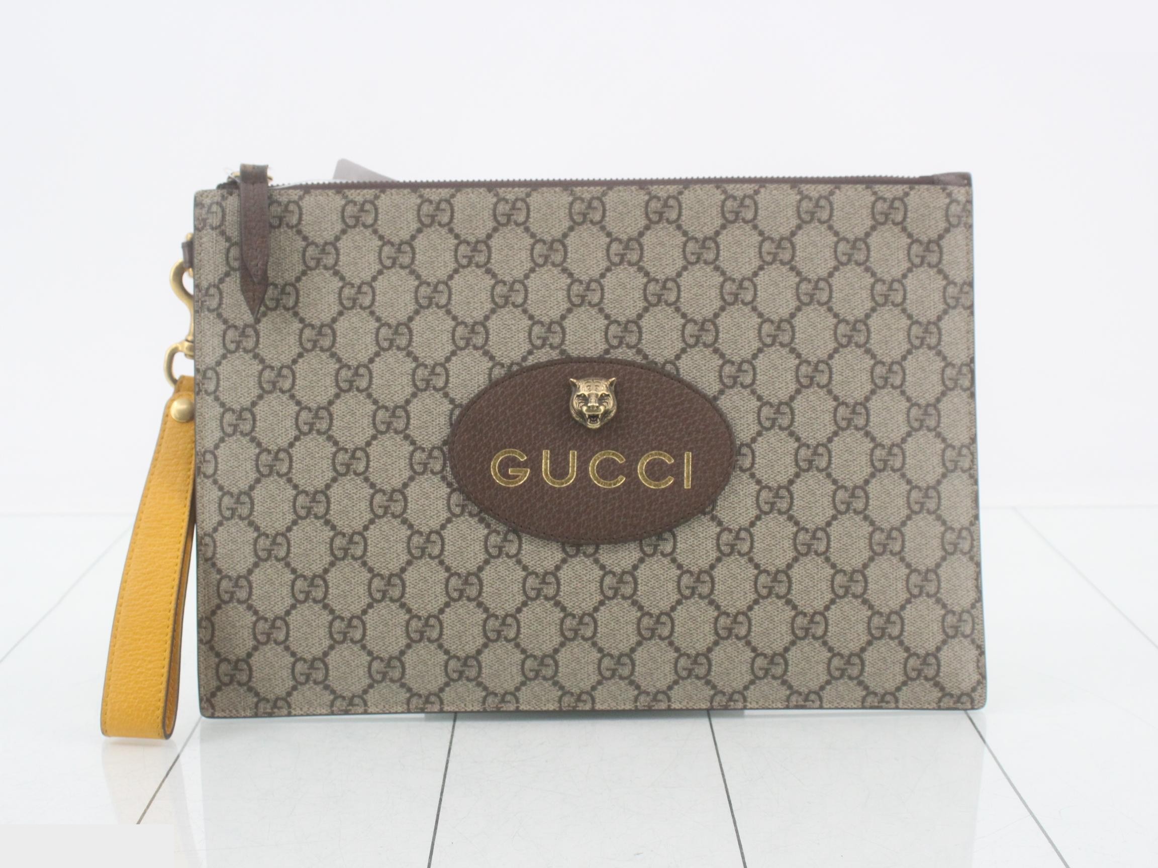GG Supreme Tiger Head Clutch Bag with Short Strap