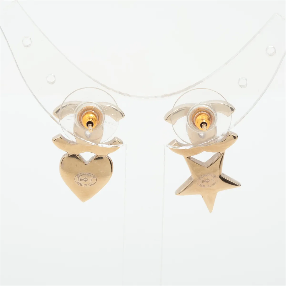 Coco Mark Star & Heart B19B Earrings (Pair) GP x Rhinestone x Faux Pearl Gold - — view 2