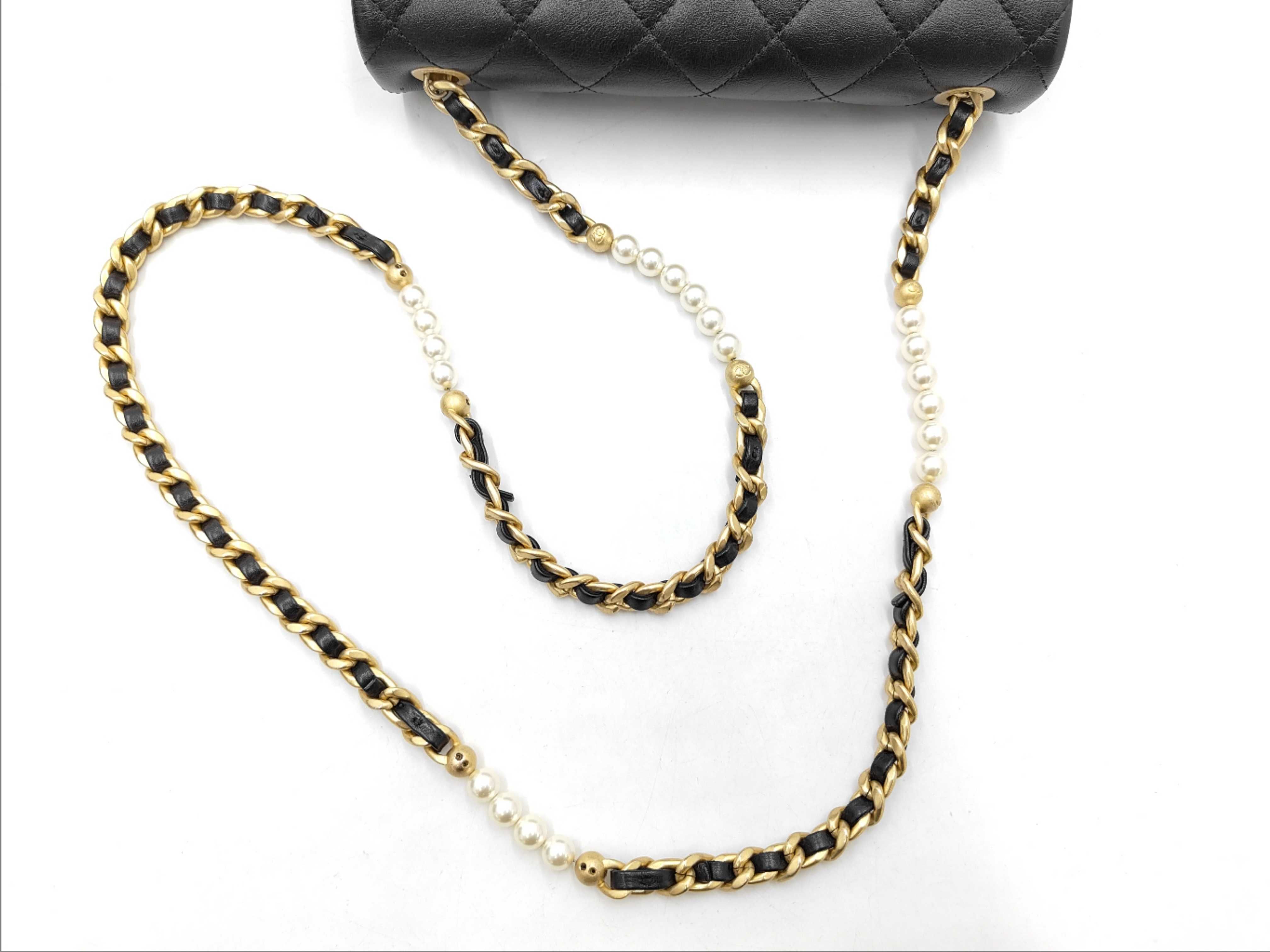 Matelassé Chain Shoulder Bag, Black Lambskin, Pearl Coco Mark, Pearl Chain Shoulder Bag — view 3