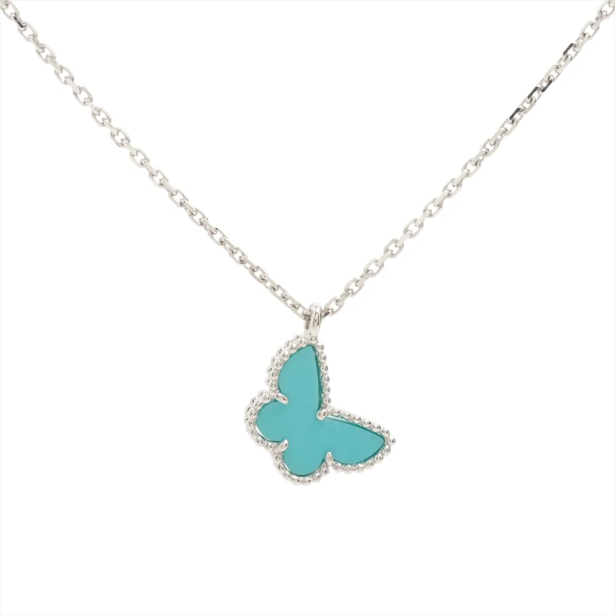 Sweet Alhambra Papillon Turquoise Necklace, 750 (WG), 2.9g, JE150696, minor imperfections in the stone.