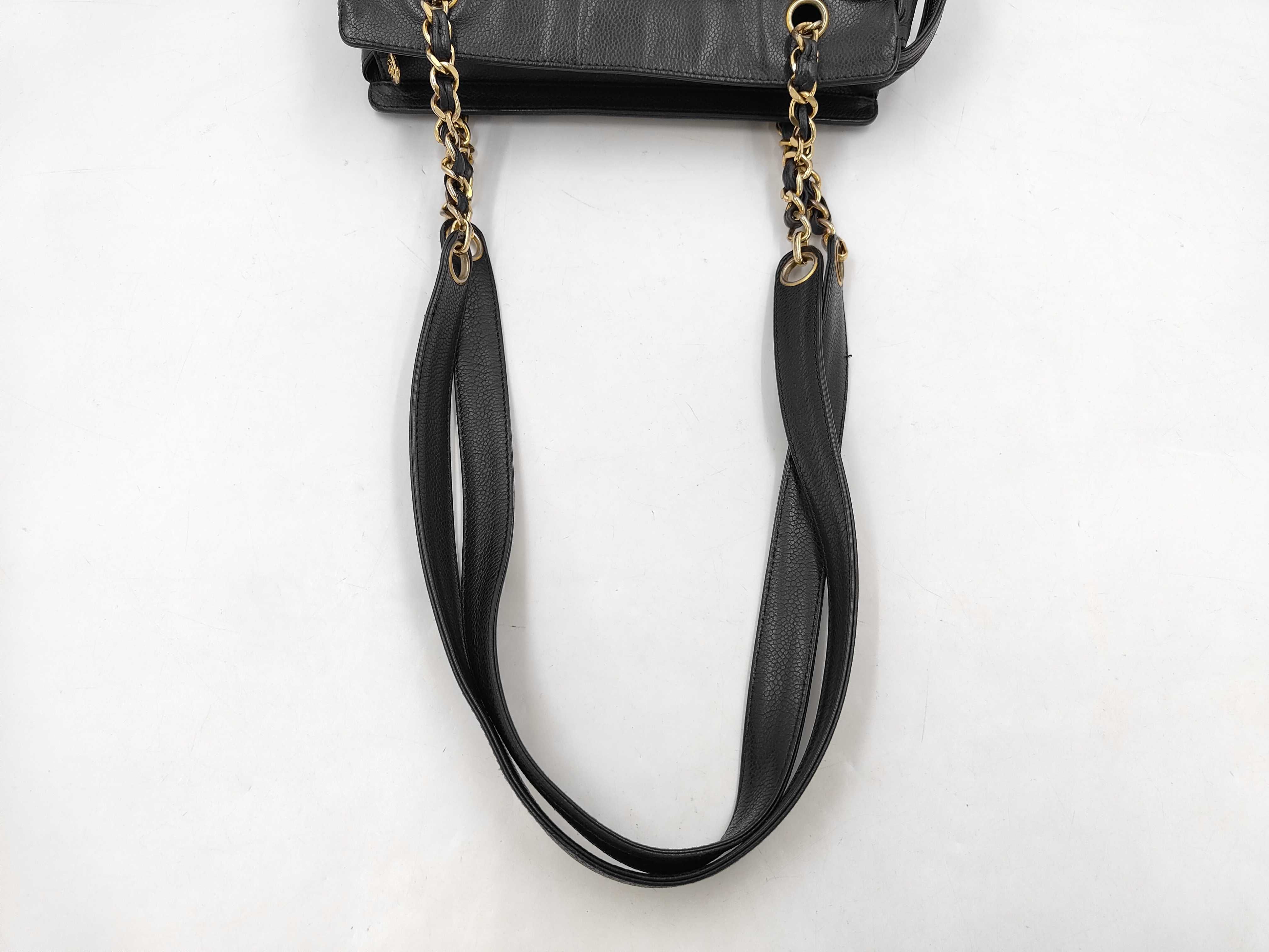 Caviar Skin Triple Coco Chain Tote Bag Black Card Tote Bag — view 3