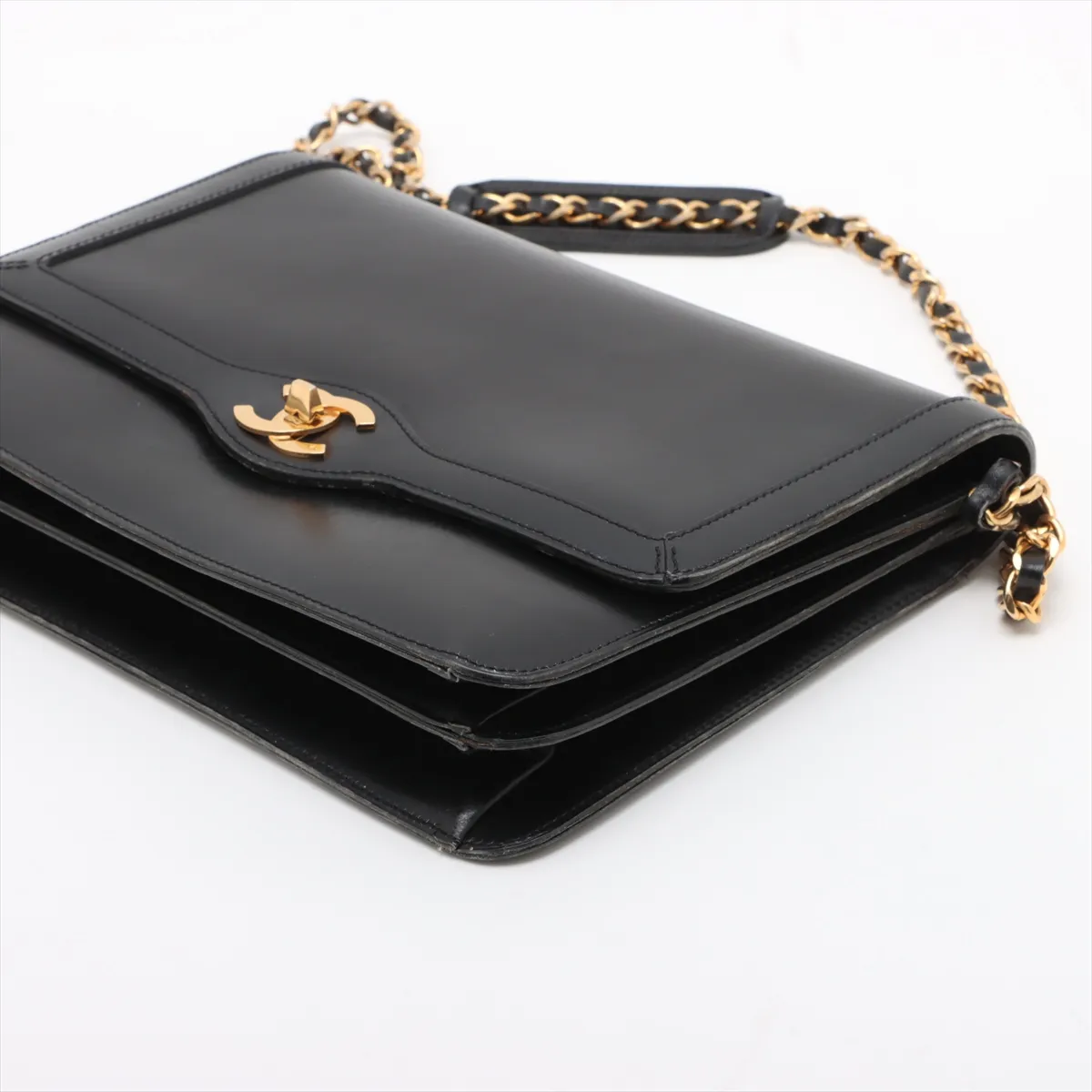 Cocomark Leather Chain Shoulder Bag Black Gold Hardware — view 3