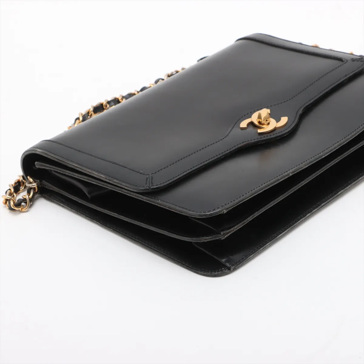 Cocomark Leather Chain Shoulder Bag Black Gold Hardware — view 4