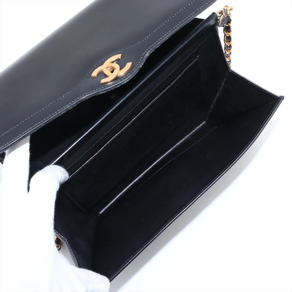 Cocomark Leather Chain Shoulder Bag Black Gold Hardware — view 7