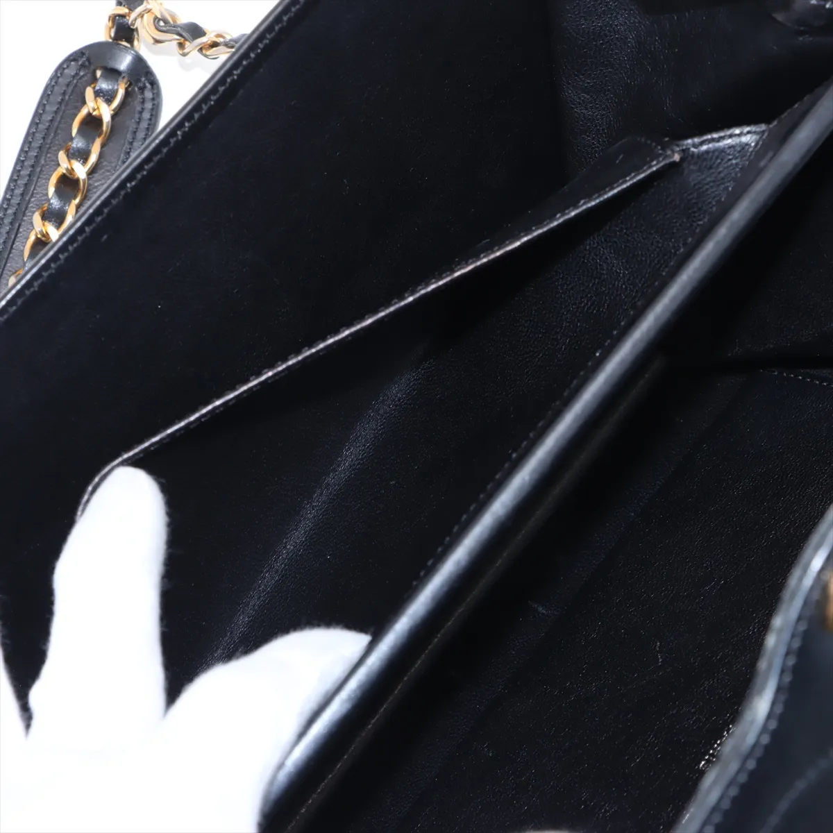 Cocomark Leather Chain Shoulder Bag Black Gold Hardware — view 9