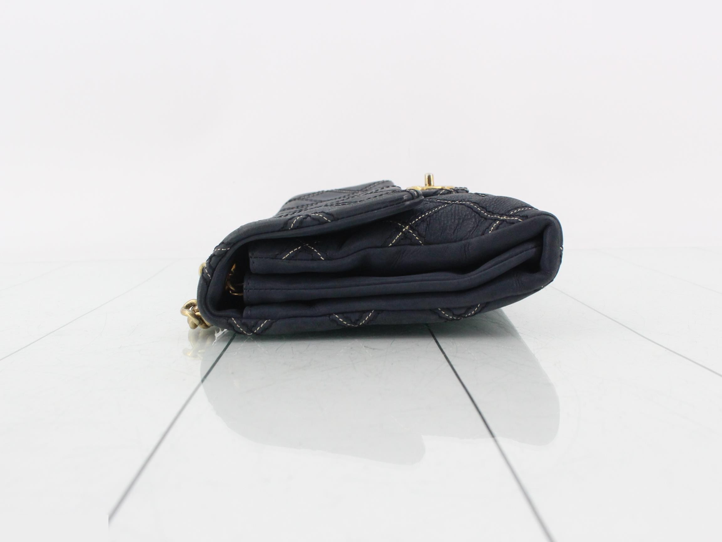 Matelassé Leather Chain Shoulder Bag, Navy — view 4