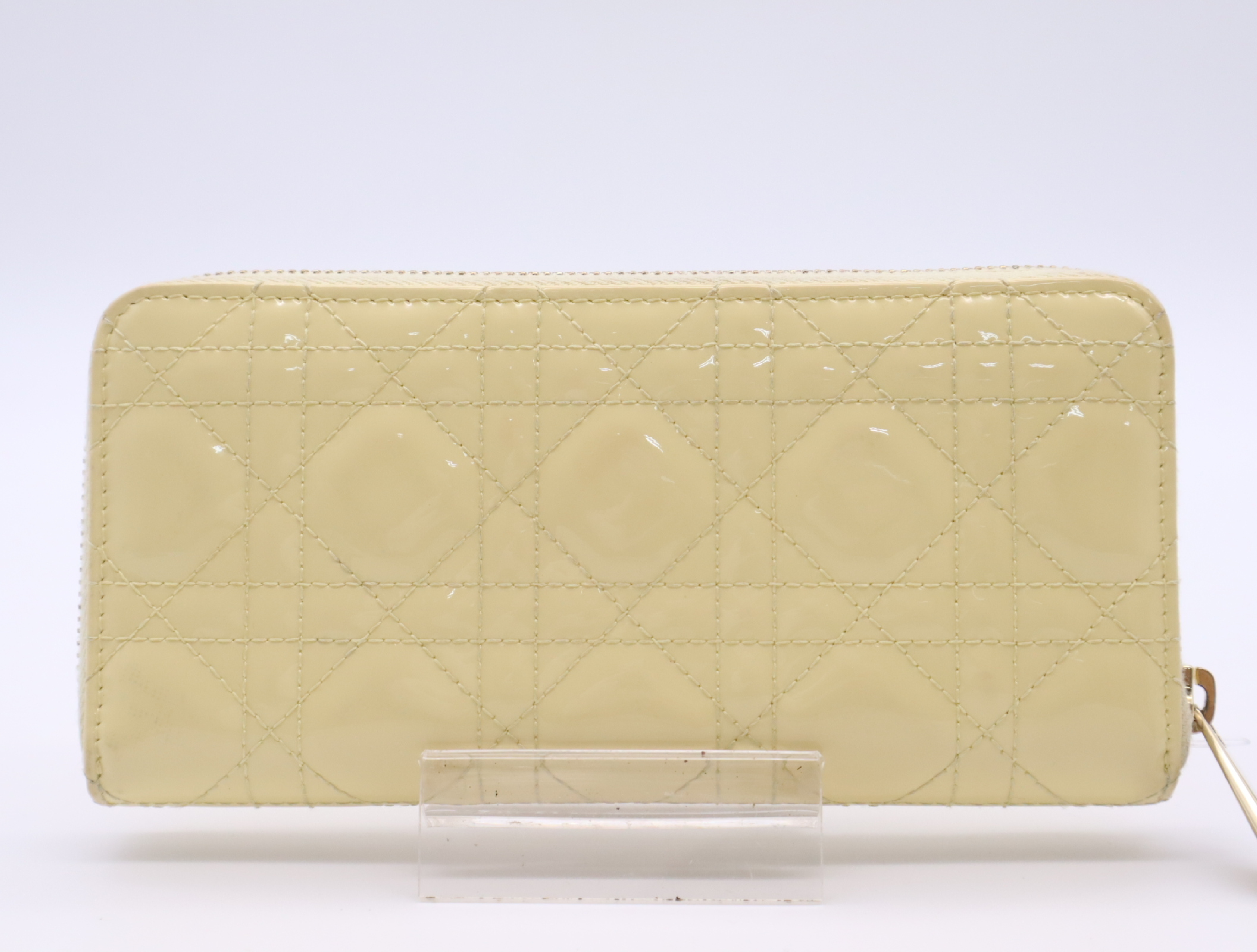 Patent Leather Cannage Long Wallet, Cream — view 2