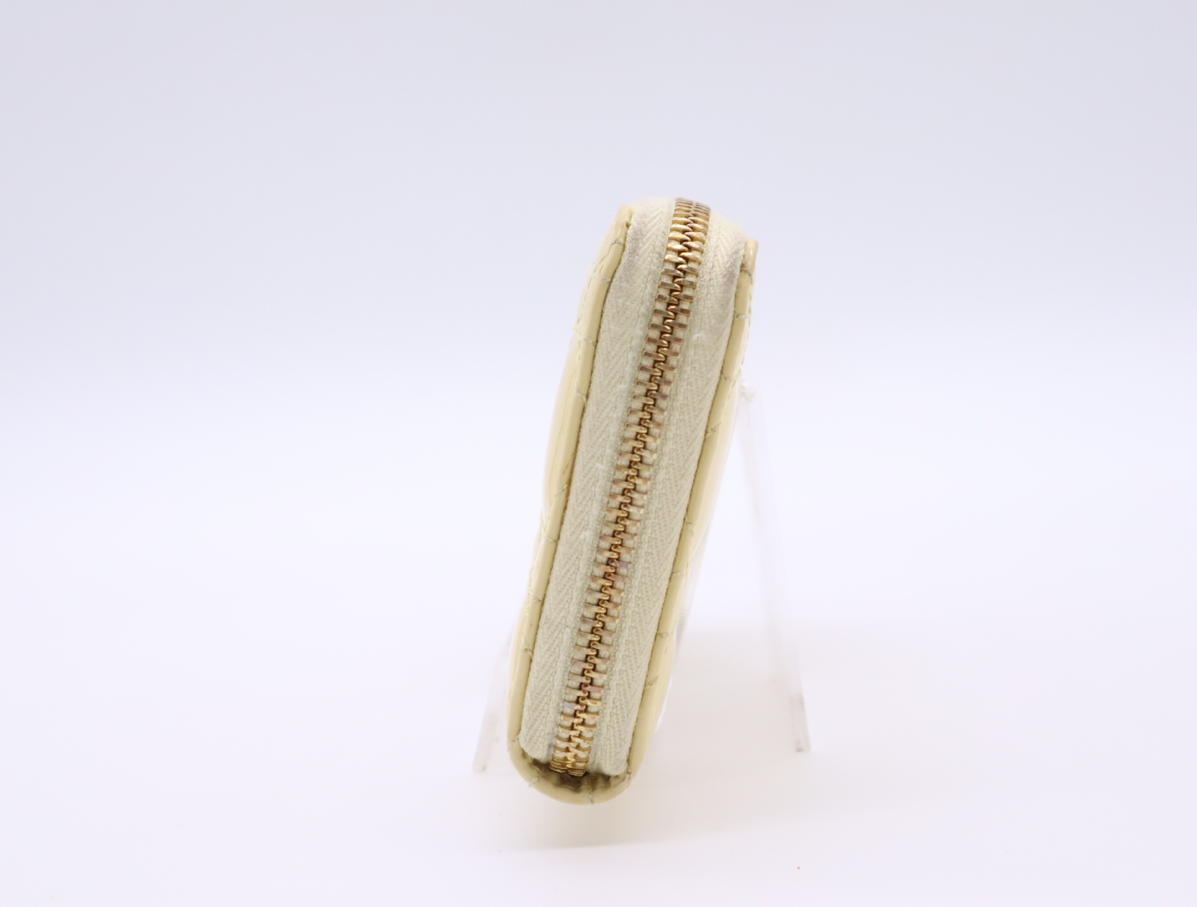 Patent Leather Cannage Long Wallet, Cream — view 3