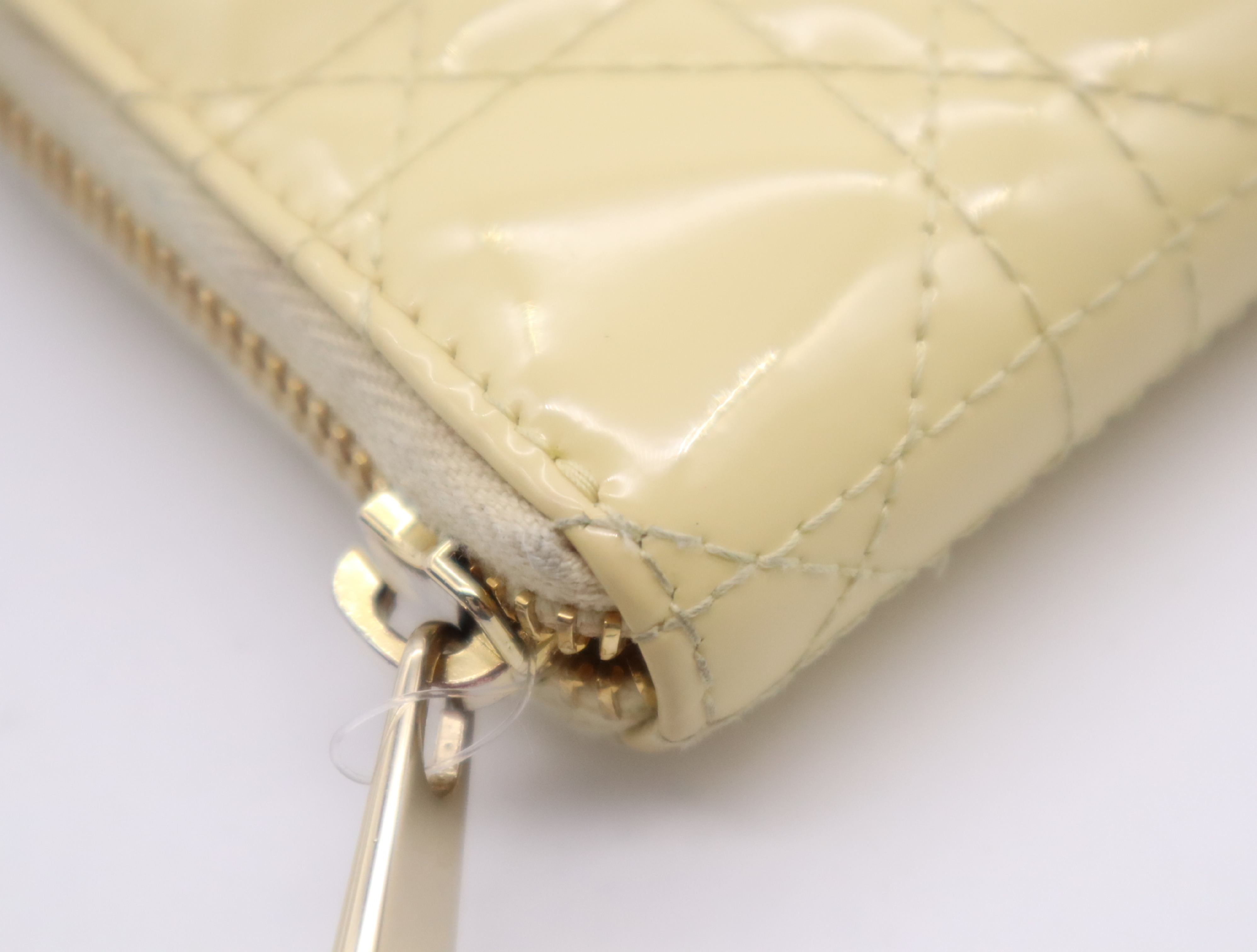 Patent Leather Cannage Long Wallet, Cream — view 6