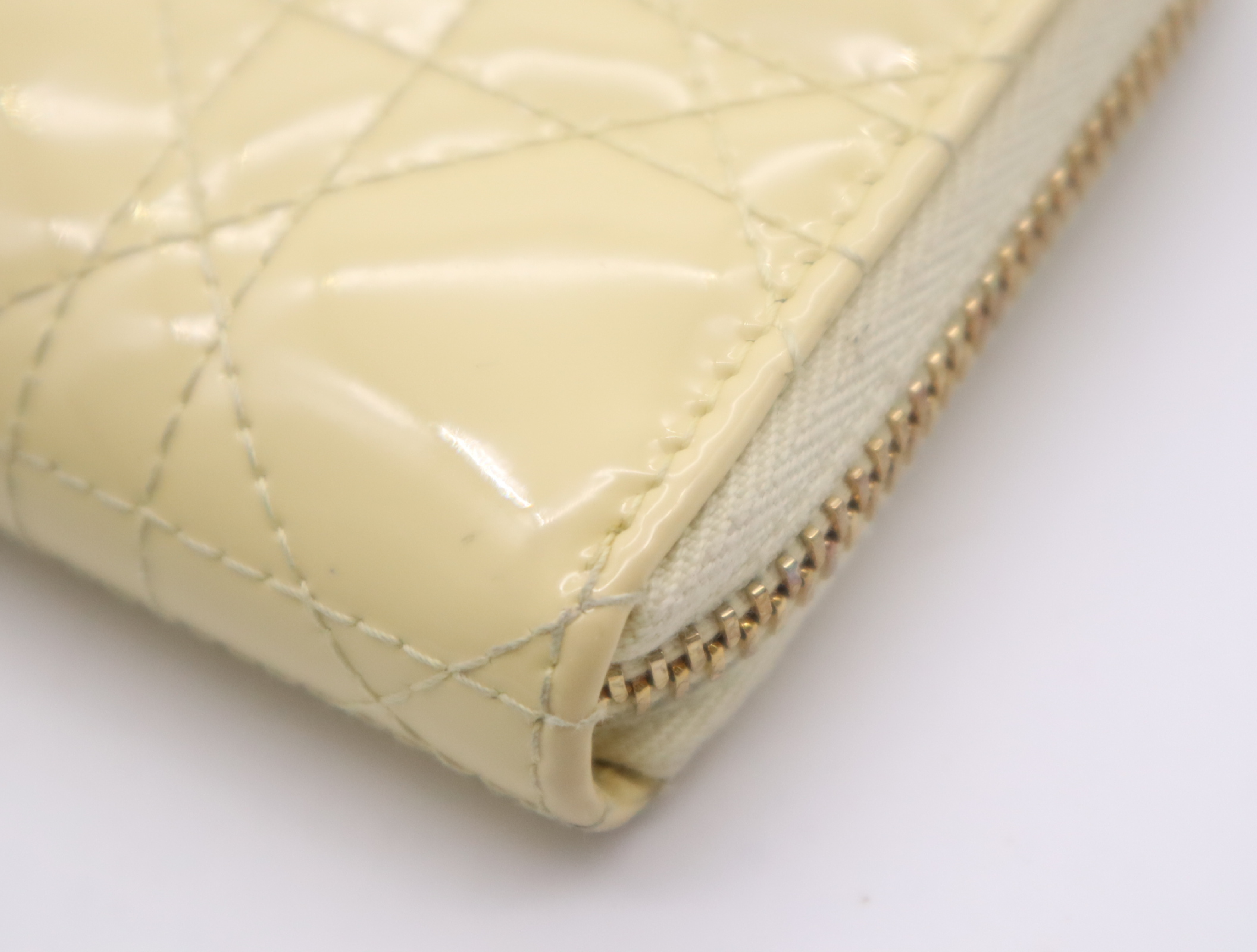 Patent Leather Cannage Long Wallet, Cream — view 7