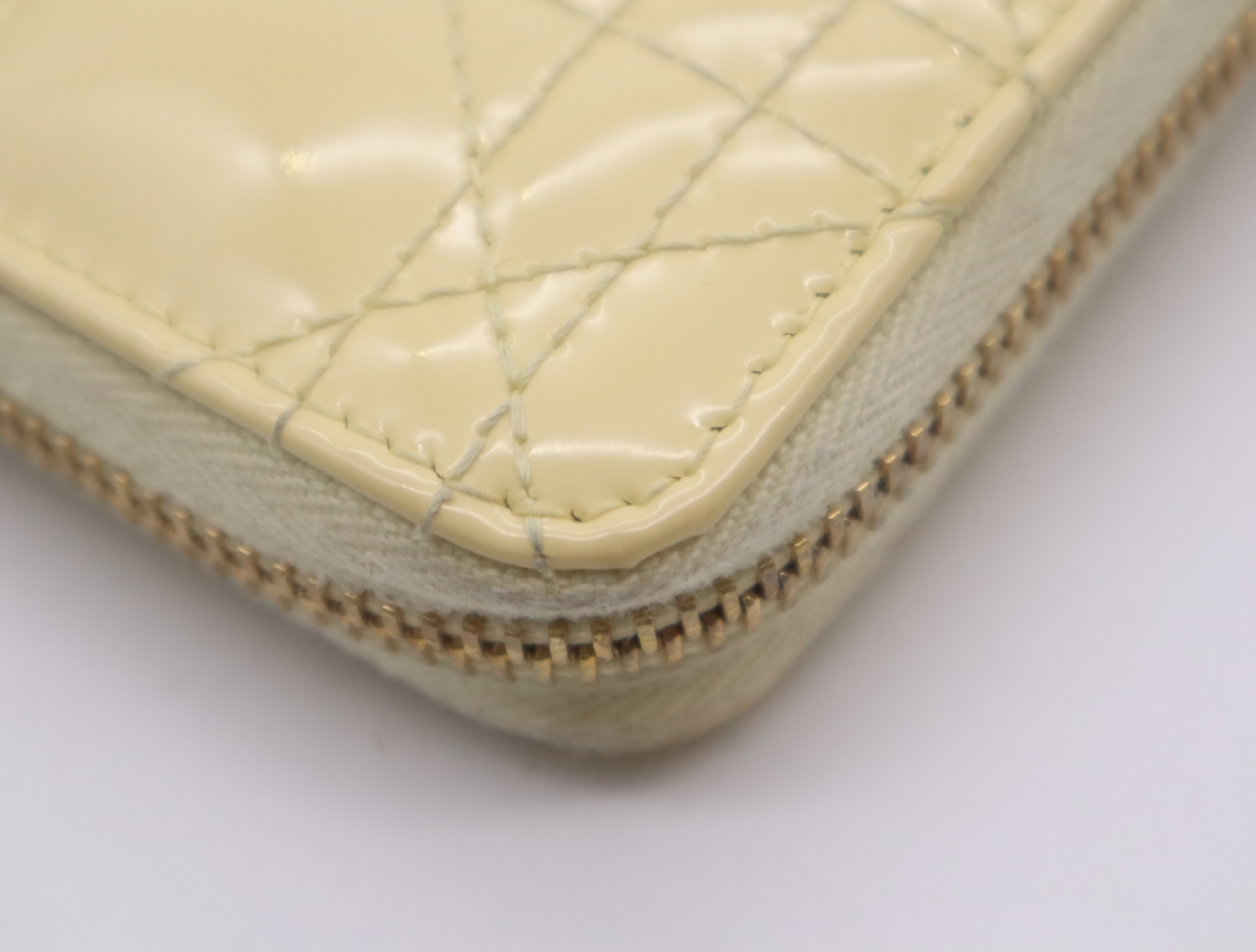 Patent Leather Cannage Long Wallet, Cream — view 8