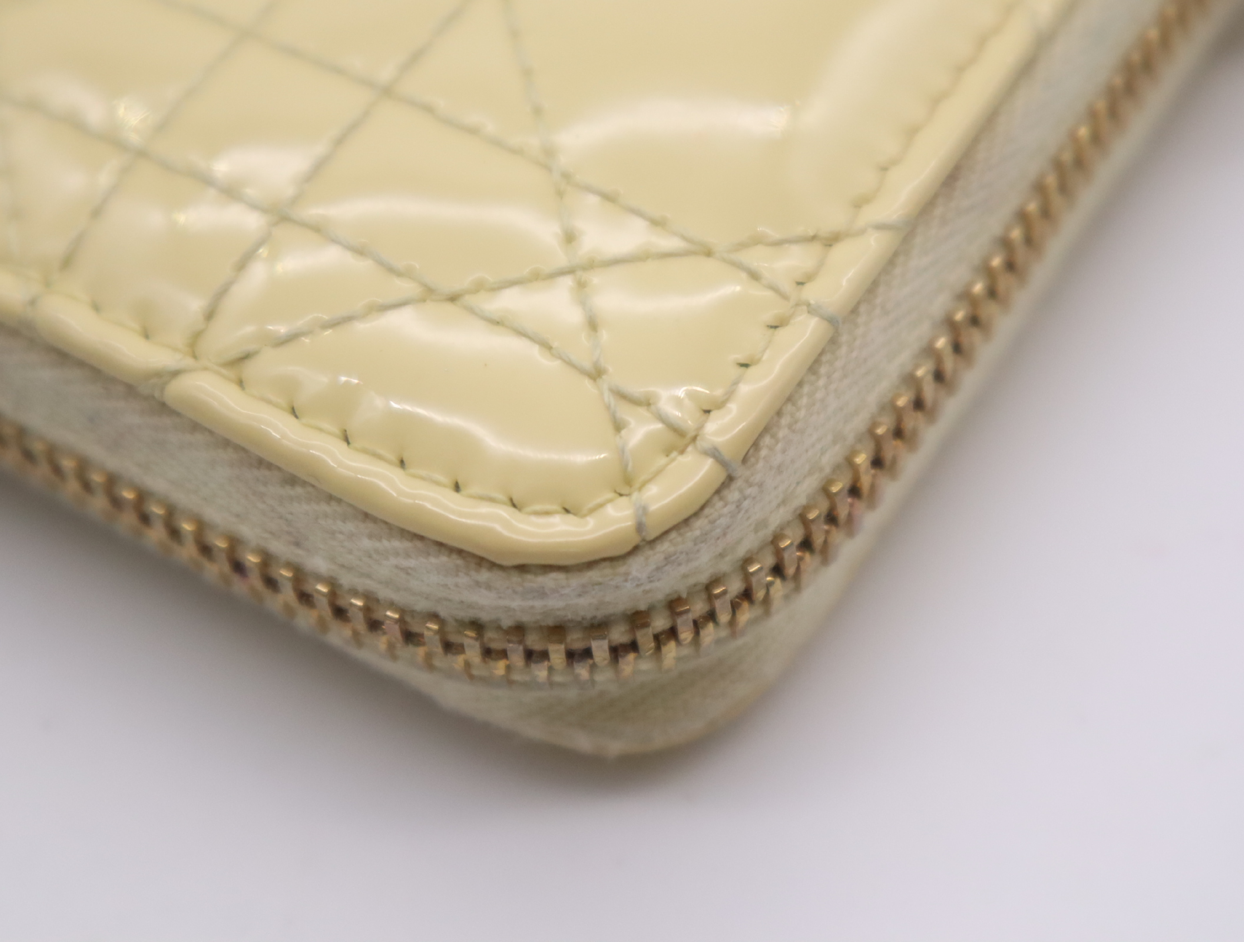 Patent Leather Cannage Long Wallet, Cream — view 9