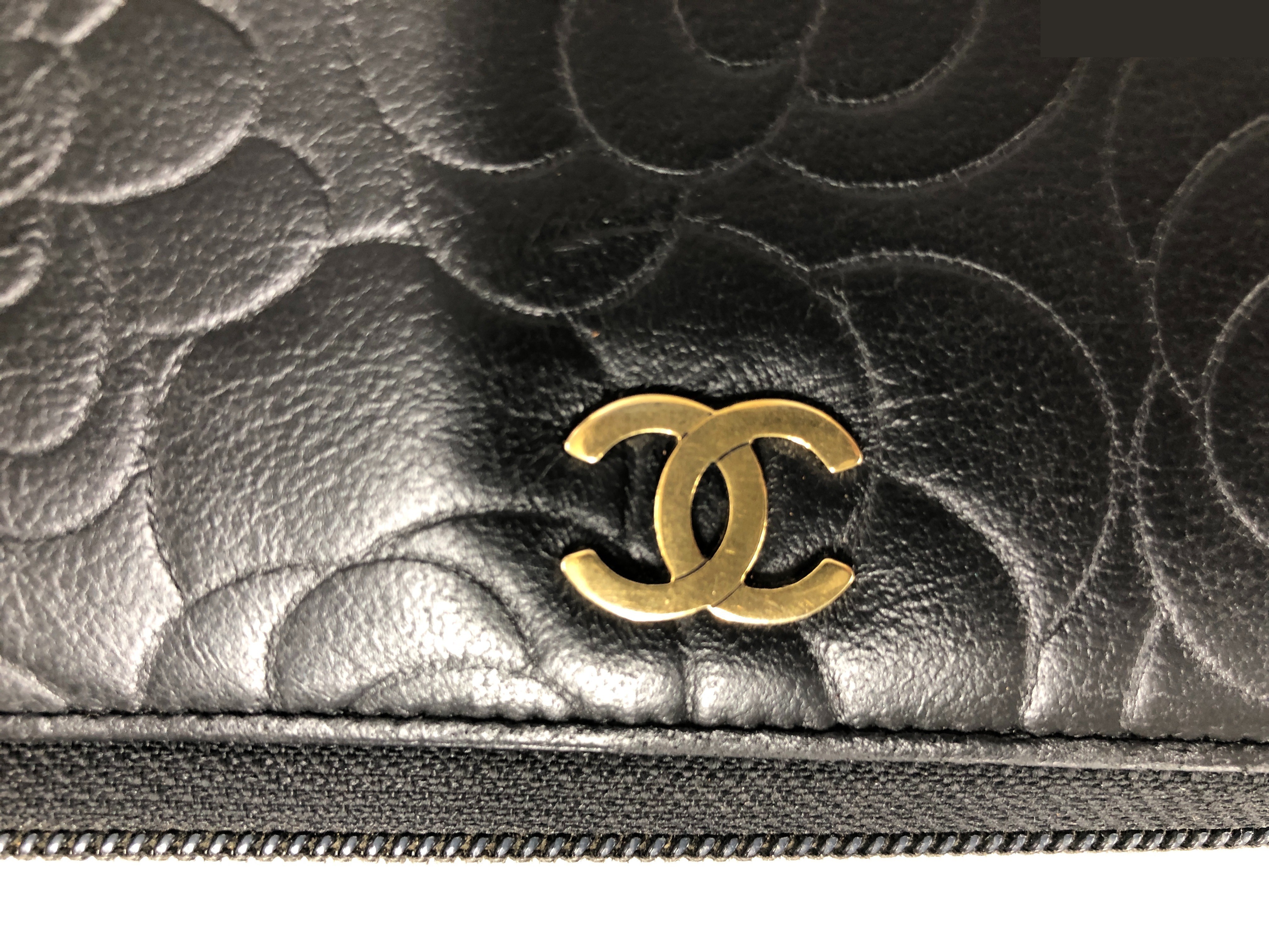 Camellia Round Zipper Long Wallet with Seal, 15875251, Lambskin — view 10
