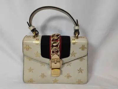 Sylvie Leather 2-Way Handbag, White, 470270 (Handbag)