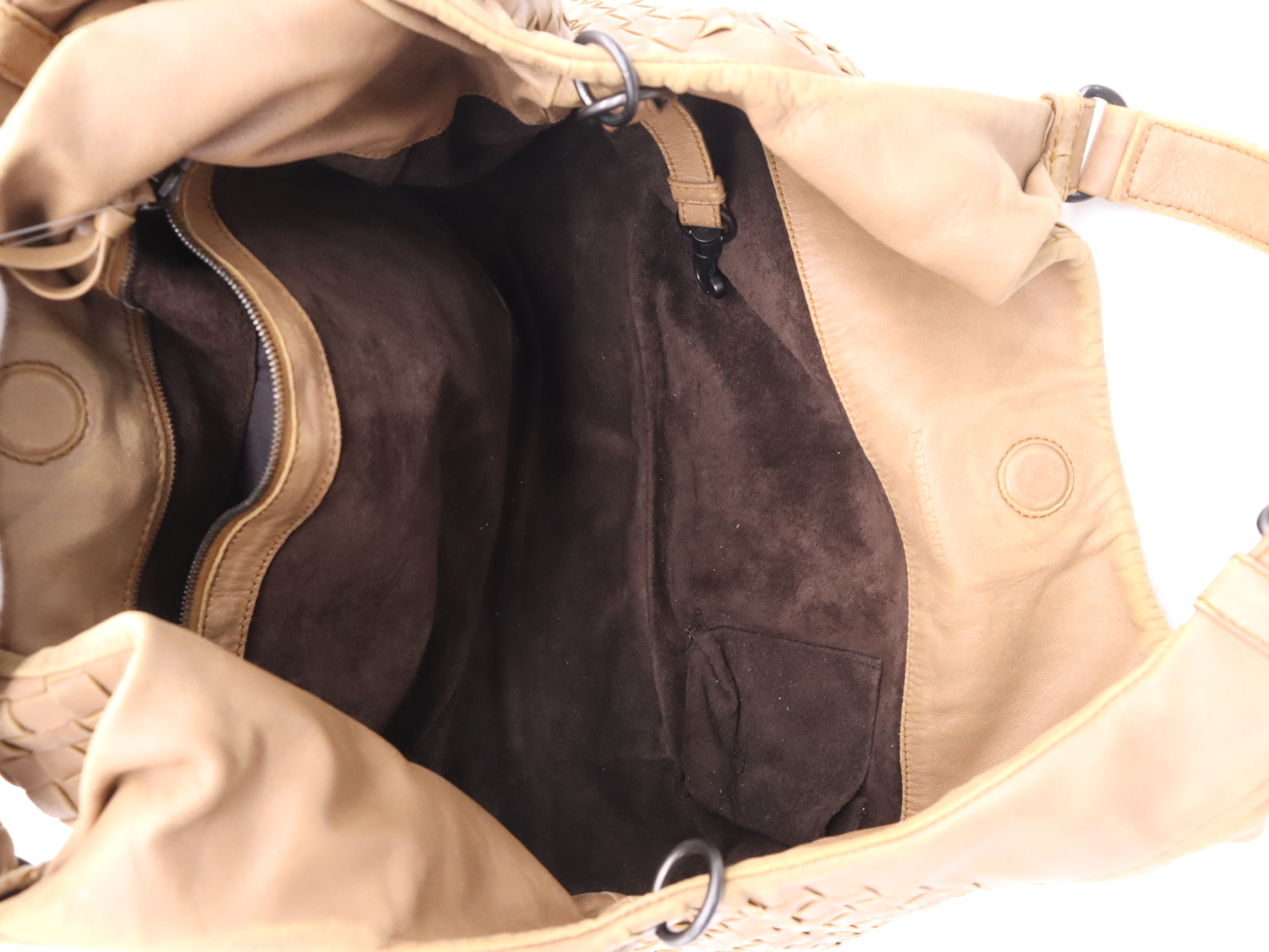 Leather Intrecciato Shoulder Bag, Brown, Silver Hardware — view 11