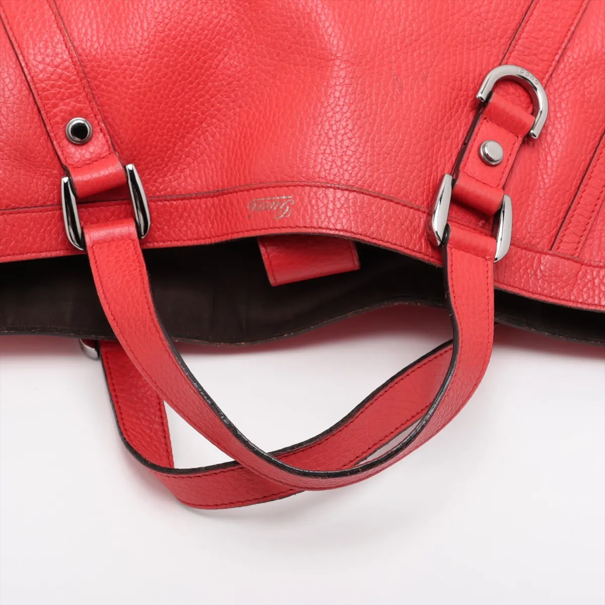 268641 Leather 2-Way Handbag Red Outlet — view 5