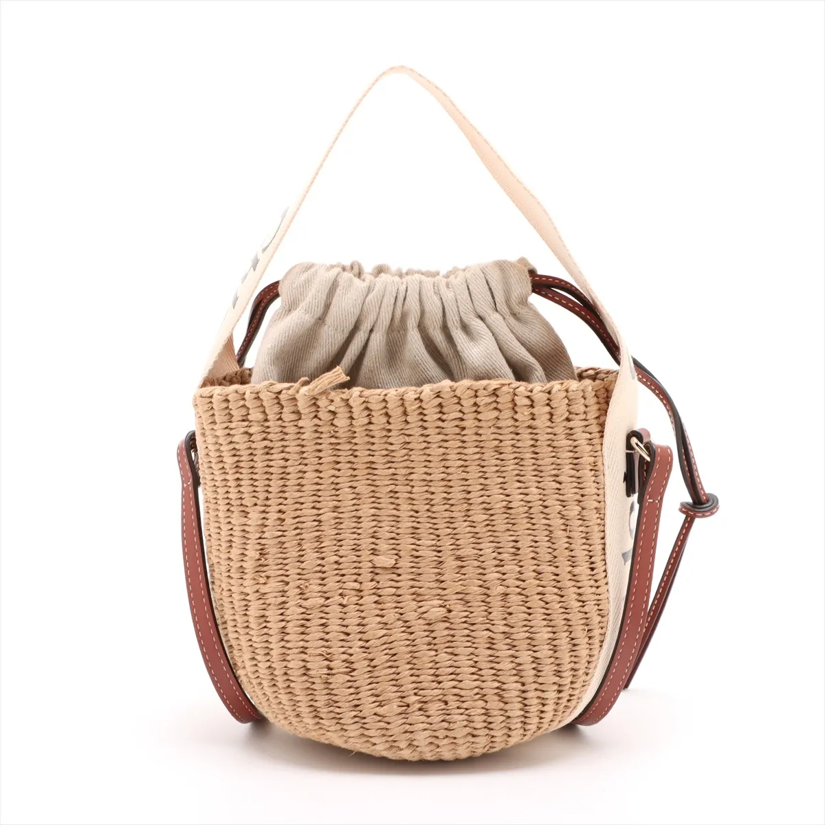 Woody Small Raffia x Leather 2WAY Handbag Beige — view 2