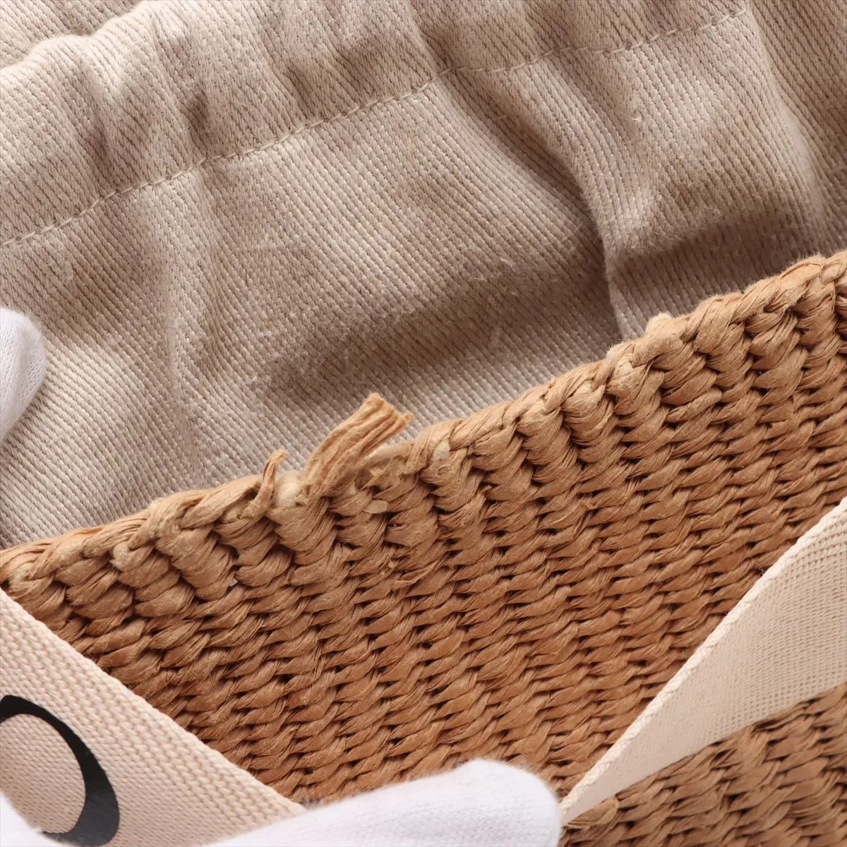 Woody Small Raffia x Leather 2WAY Handbag Beige — view 11