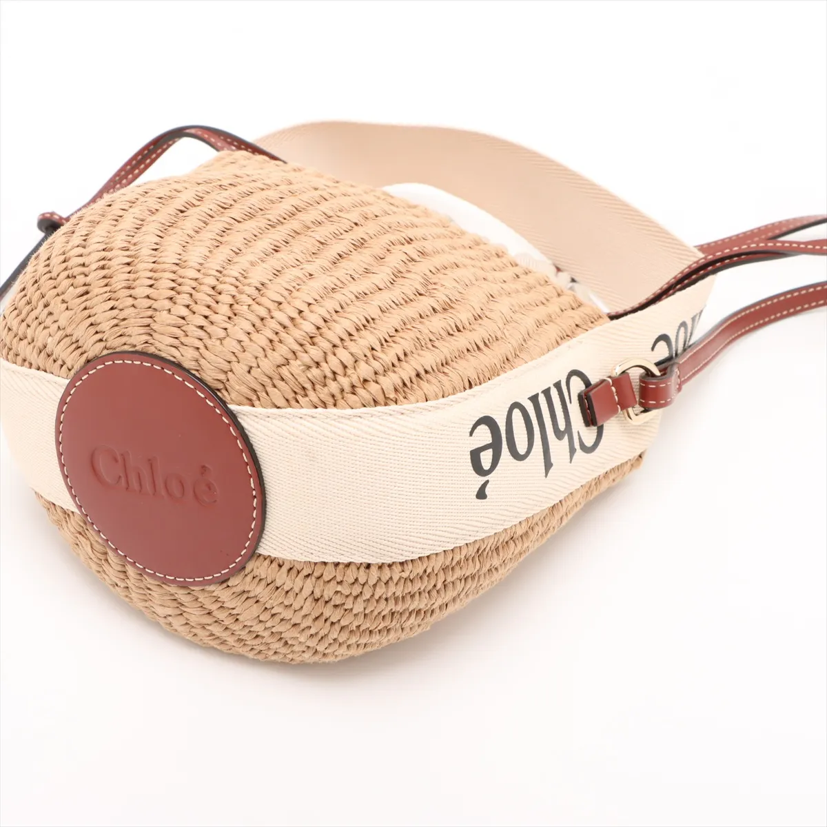 Woody Small Raffia x Leather 2WAY Handbag Beige — view 3