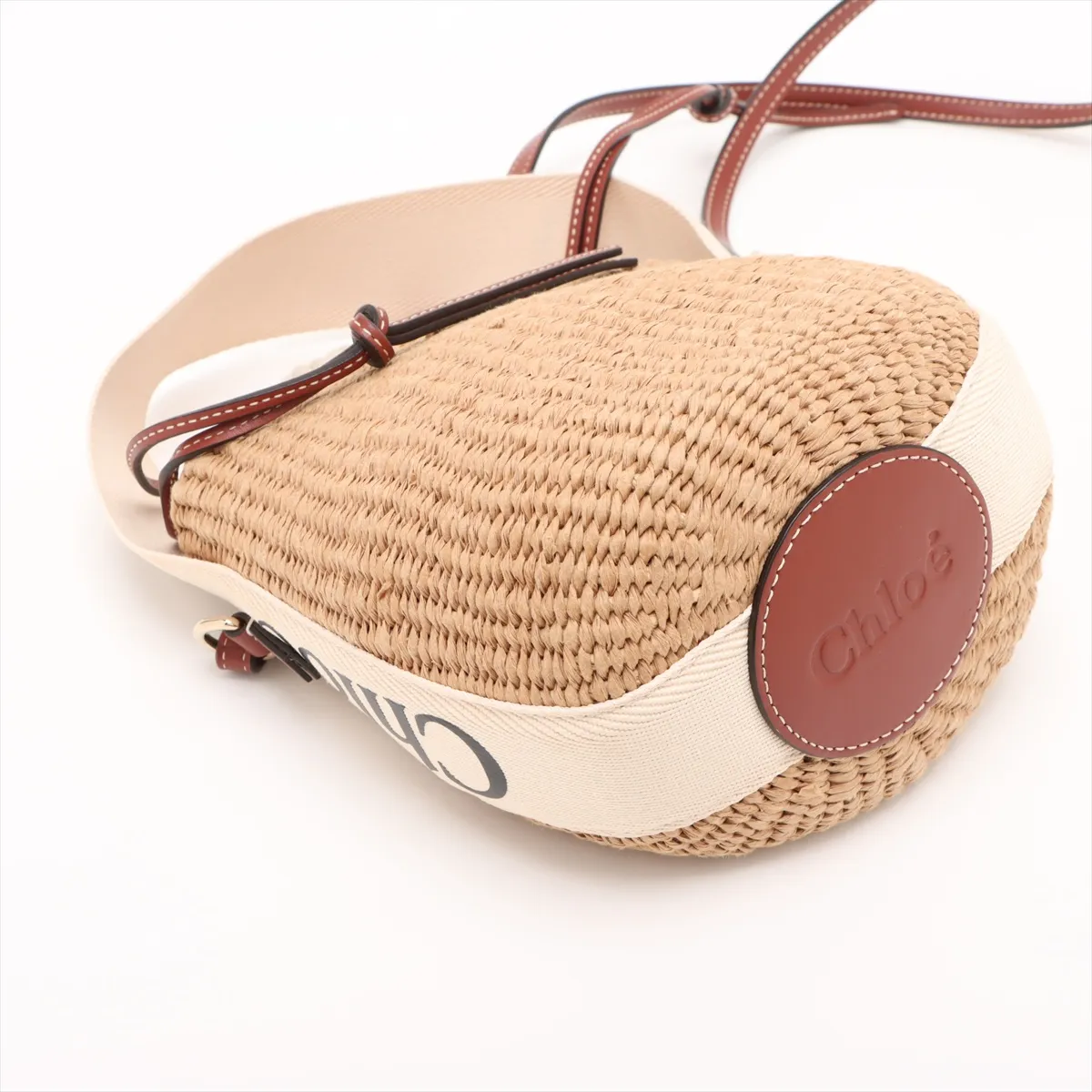 Woody Small Raffia x Leather 2WAY Handbag Beige — view 4
