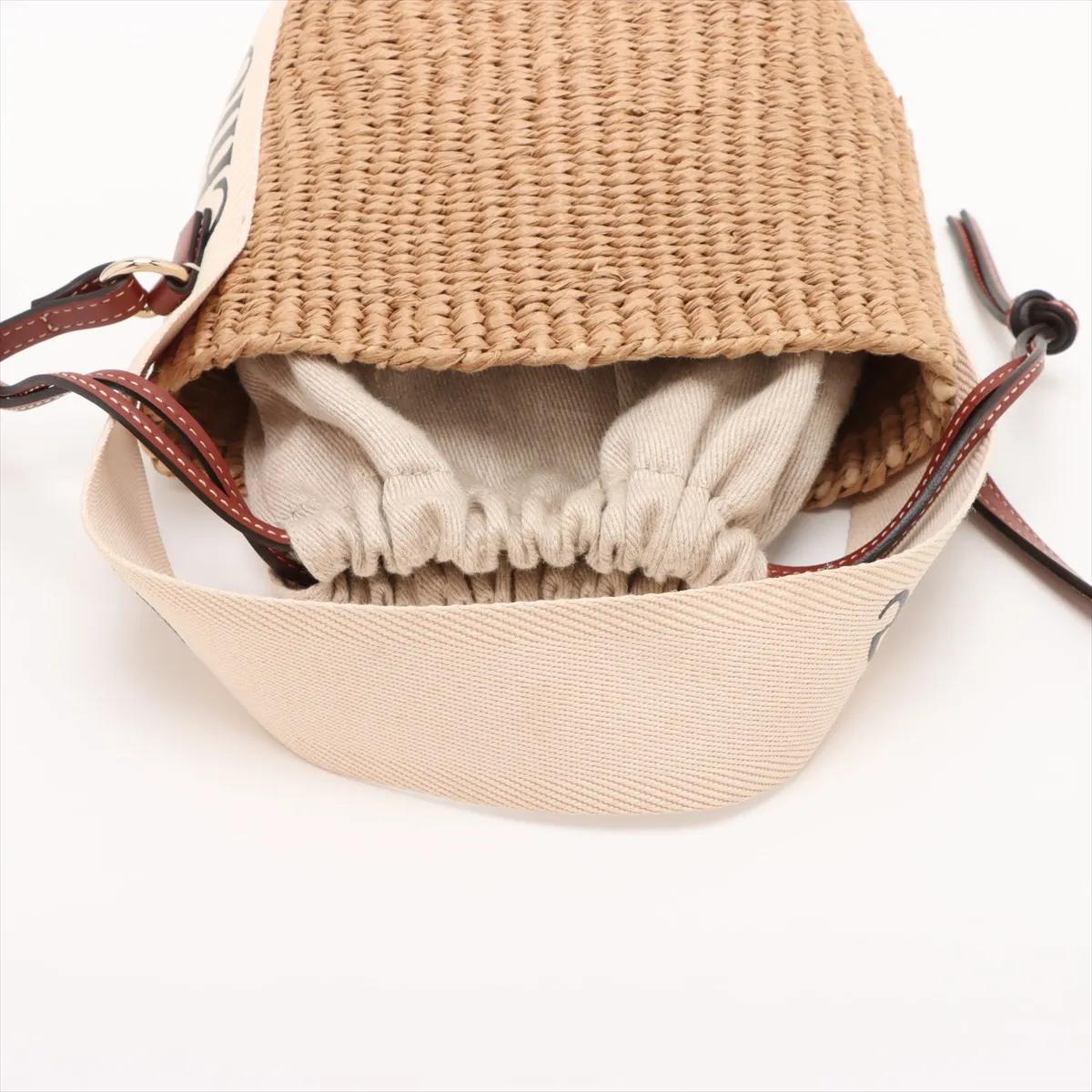 Woody Small Raffia x Leather 2WAY Handbag Beige — view 5