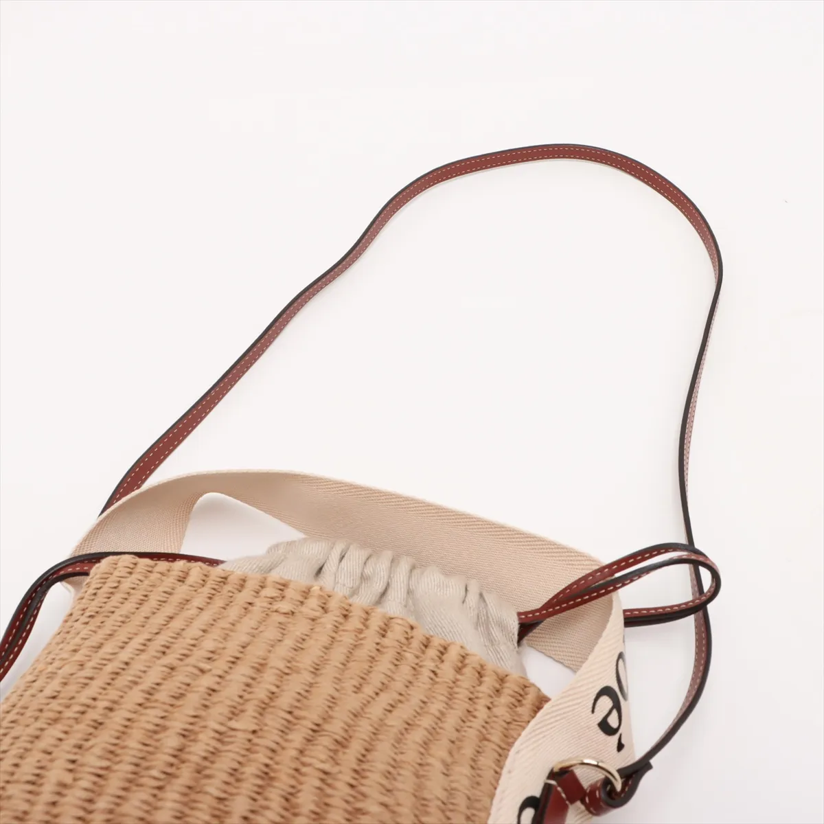 Woody Small Raffia x Leather 2WAY Handbag Beige — view 7