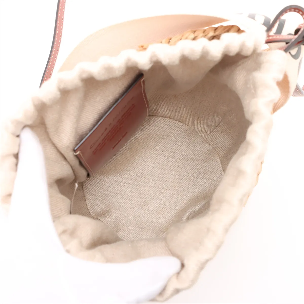 Woody Small Raffia x Leather 2WAY Handbag Beige — view 8
