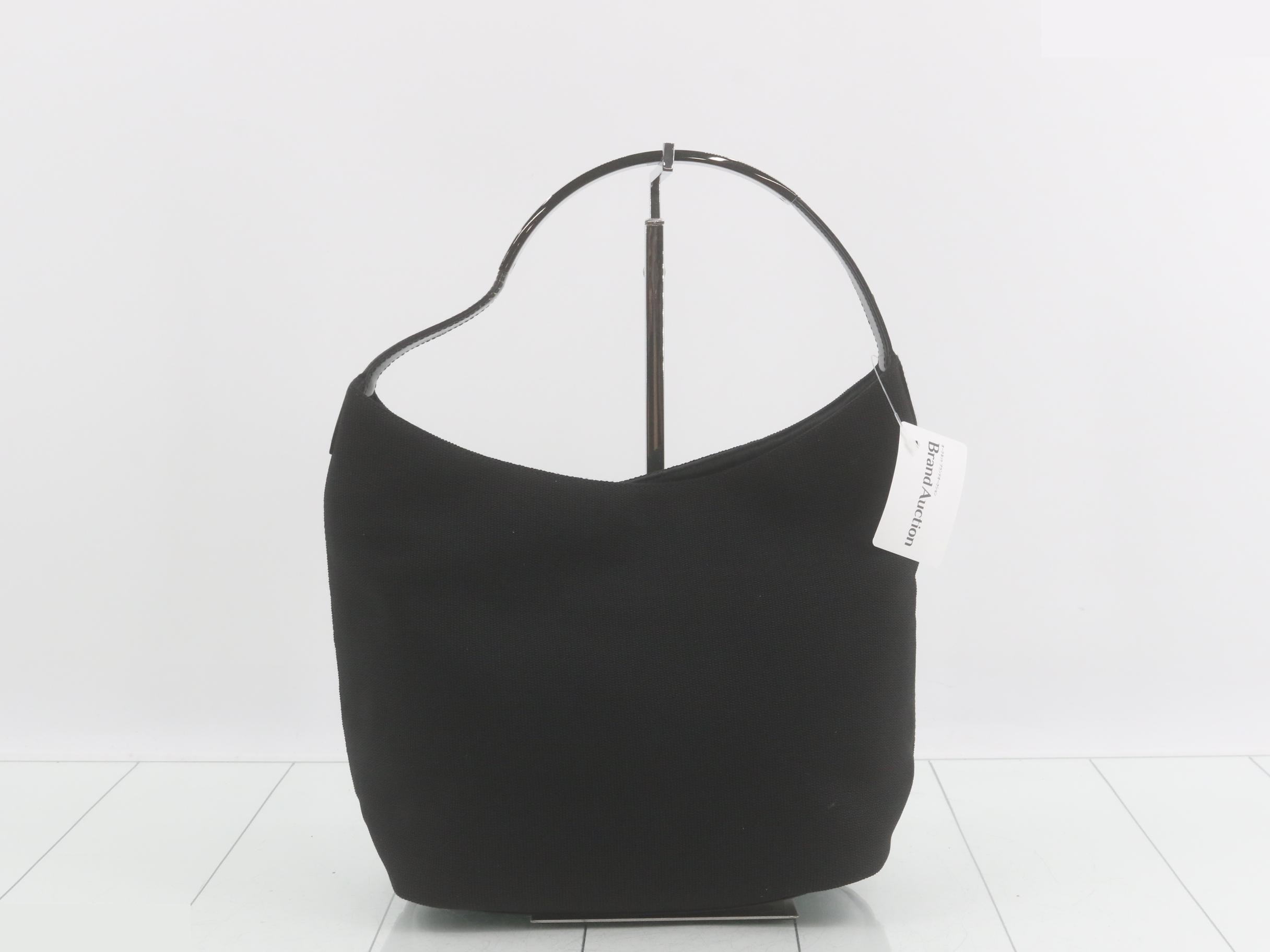One-shoulder bag, black nylon, metal