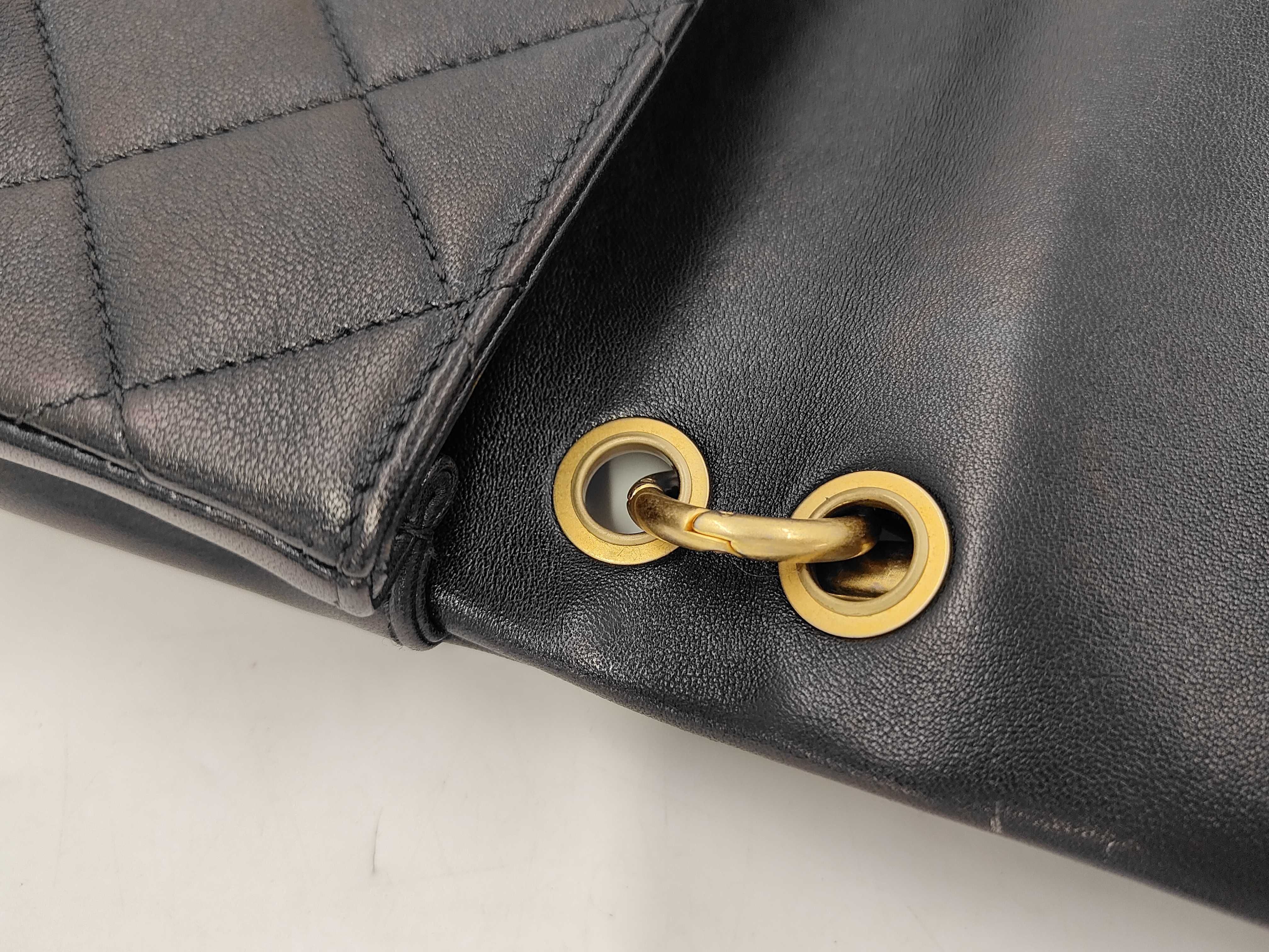 Mini Matelassé Chain Shoulder Bag, Black Lambskin, Pearl Chain, Gold Hardware. — view 7