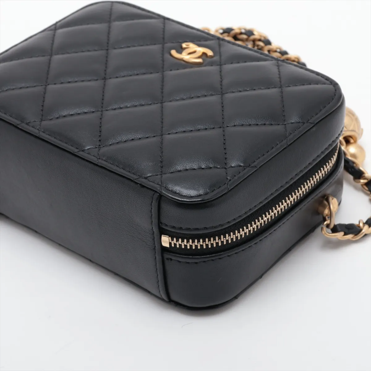 Mini Matelassé Lambskin Chain Shoulder Bag, Black with Gold Hardware, 31946118, Serial Number 31 — view 3