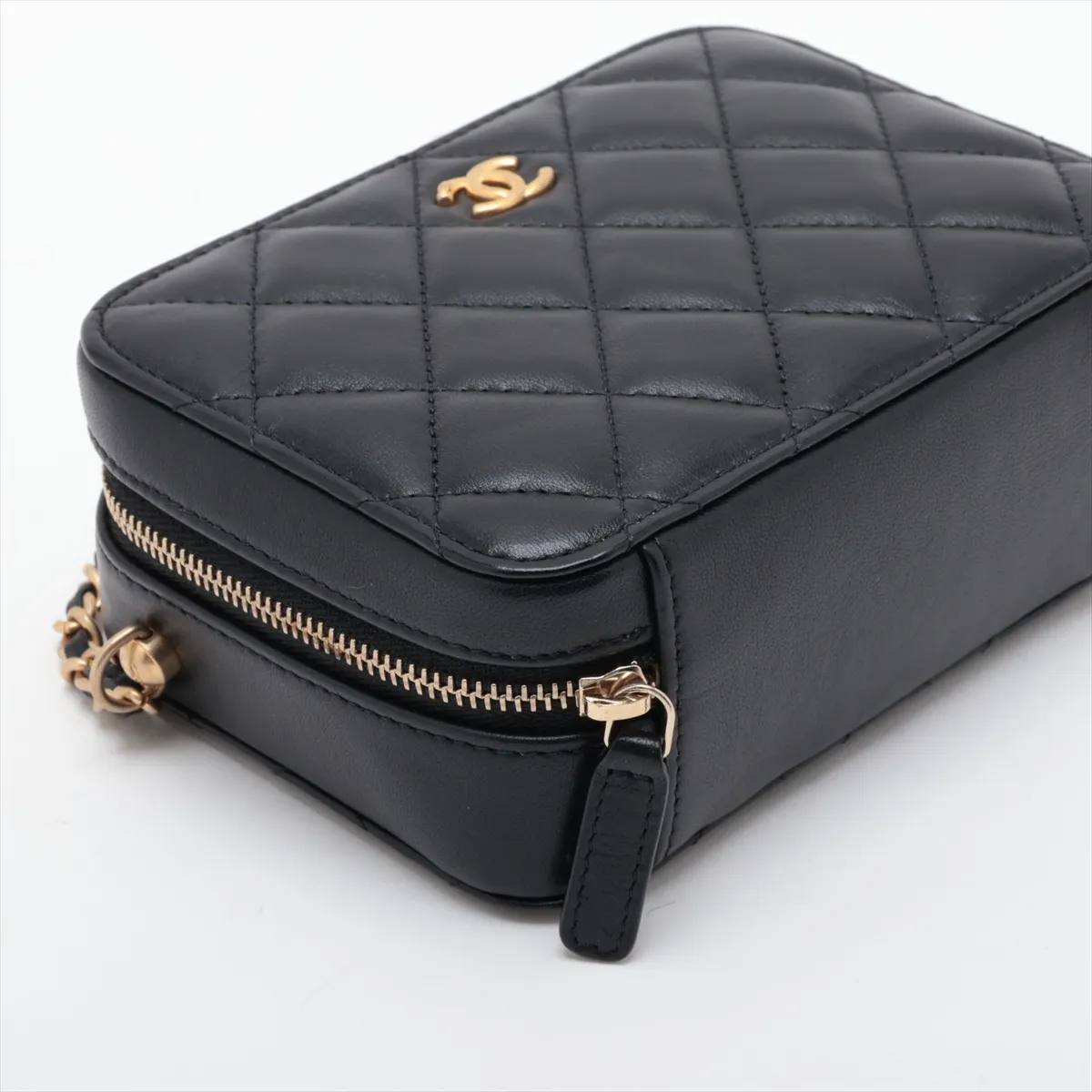 Mini Matelassé Lambskin Chain Shoulder Bag, Black with Gold Hardware, 31946118, Serial Number 31 — view 4