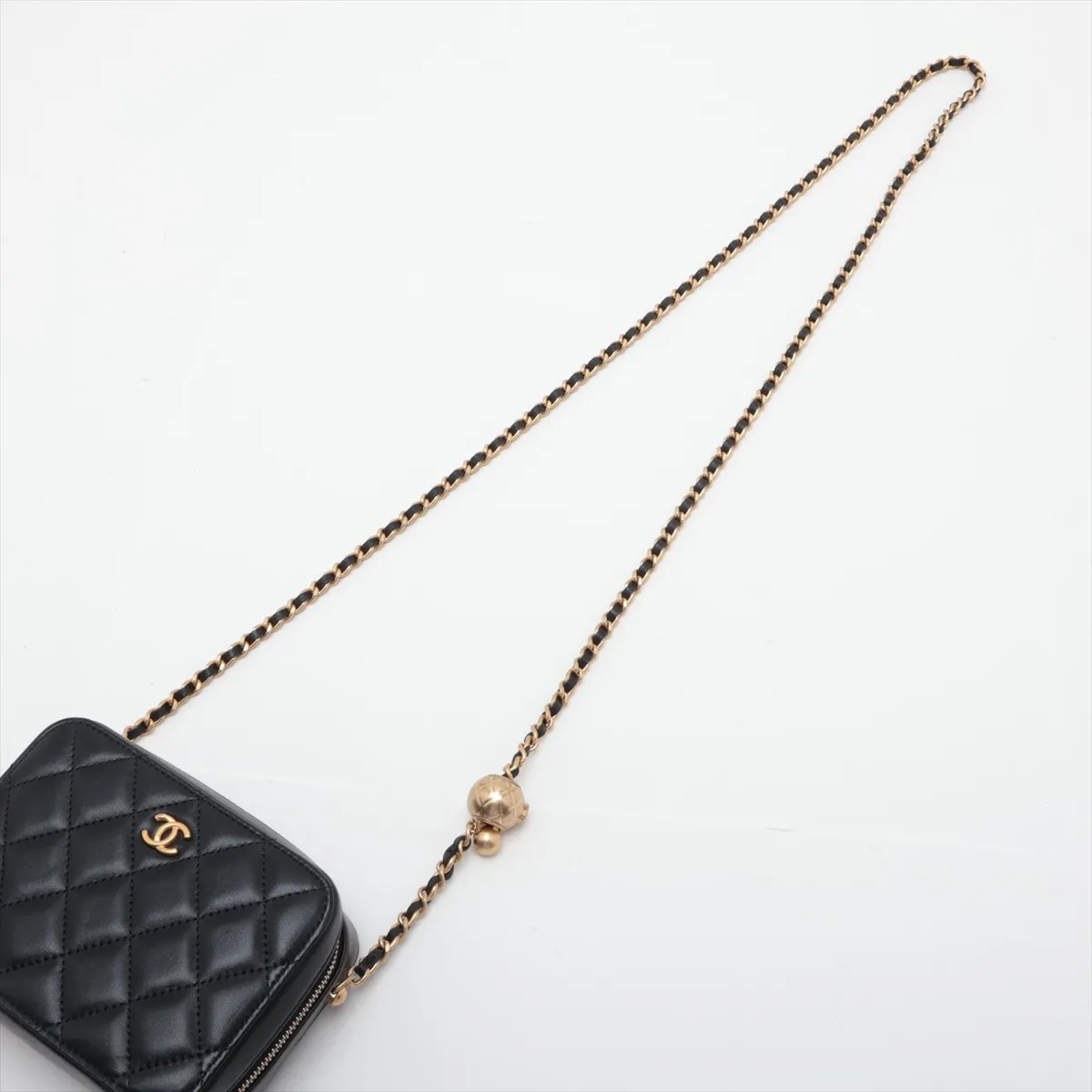 Mini Matelassé Lambskin Chain Shoulder Bag, Black with Gold Hardware, 31946118, Serial Number 31 — view 5