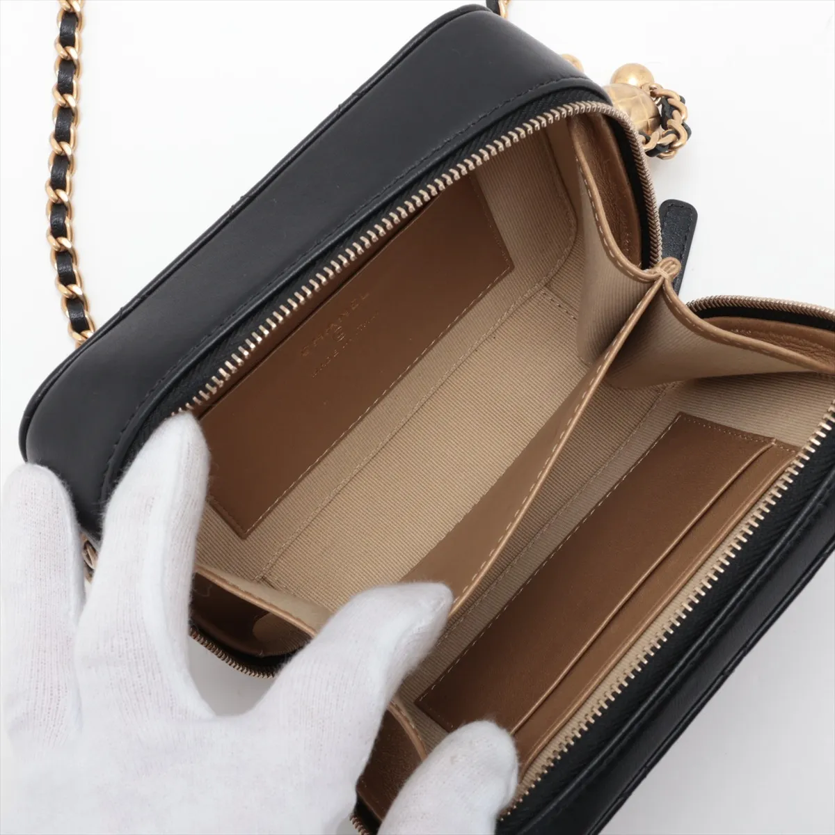 Mini Matelassé Lambskin Chain Shoulder Bag, Black with Gold Hardware, 31946118, Serial Number 31 — view 6