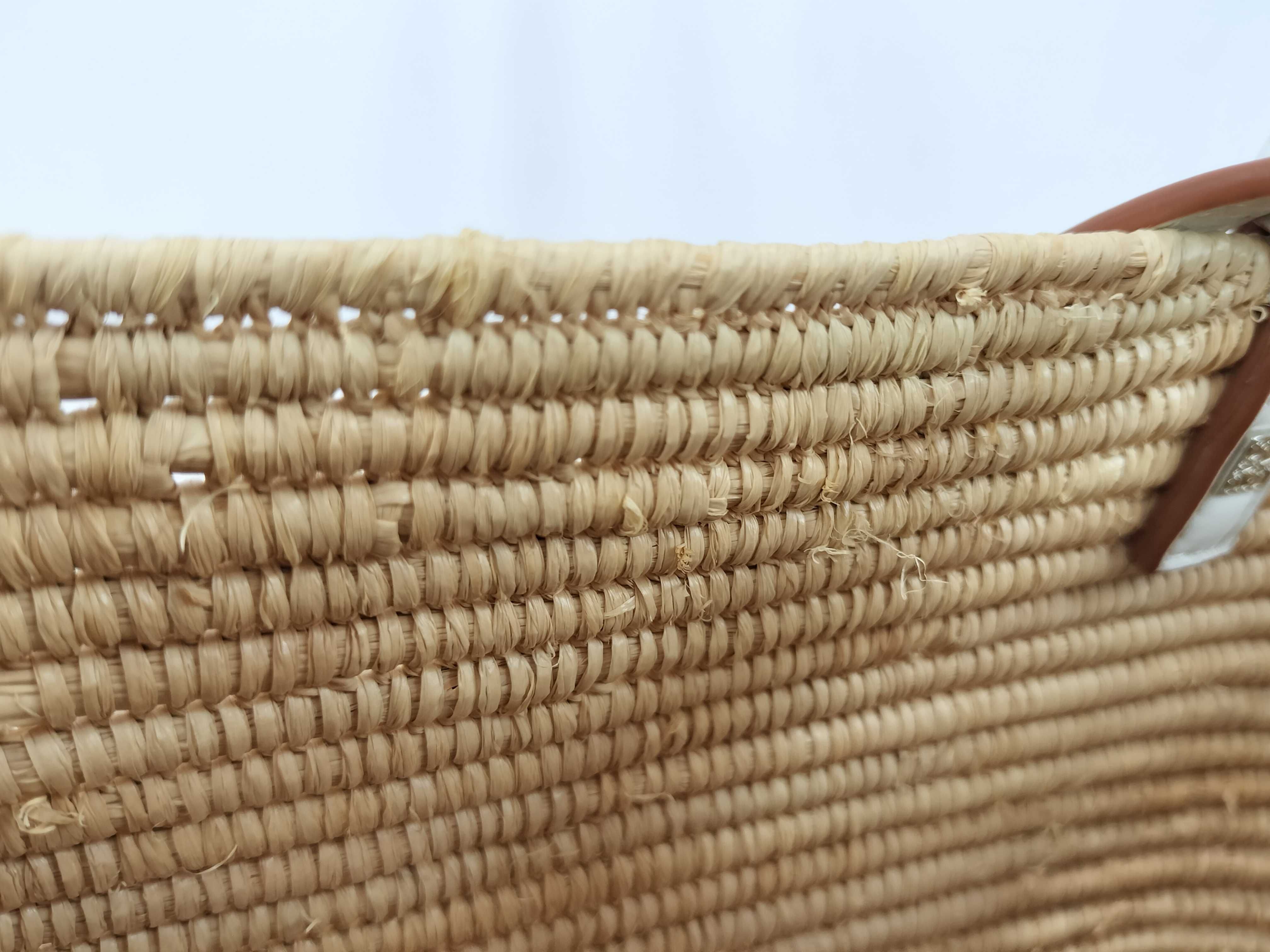 Square Basket Small Raffia x Leather Basket Bag Beige x White Handbag — view 11