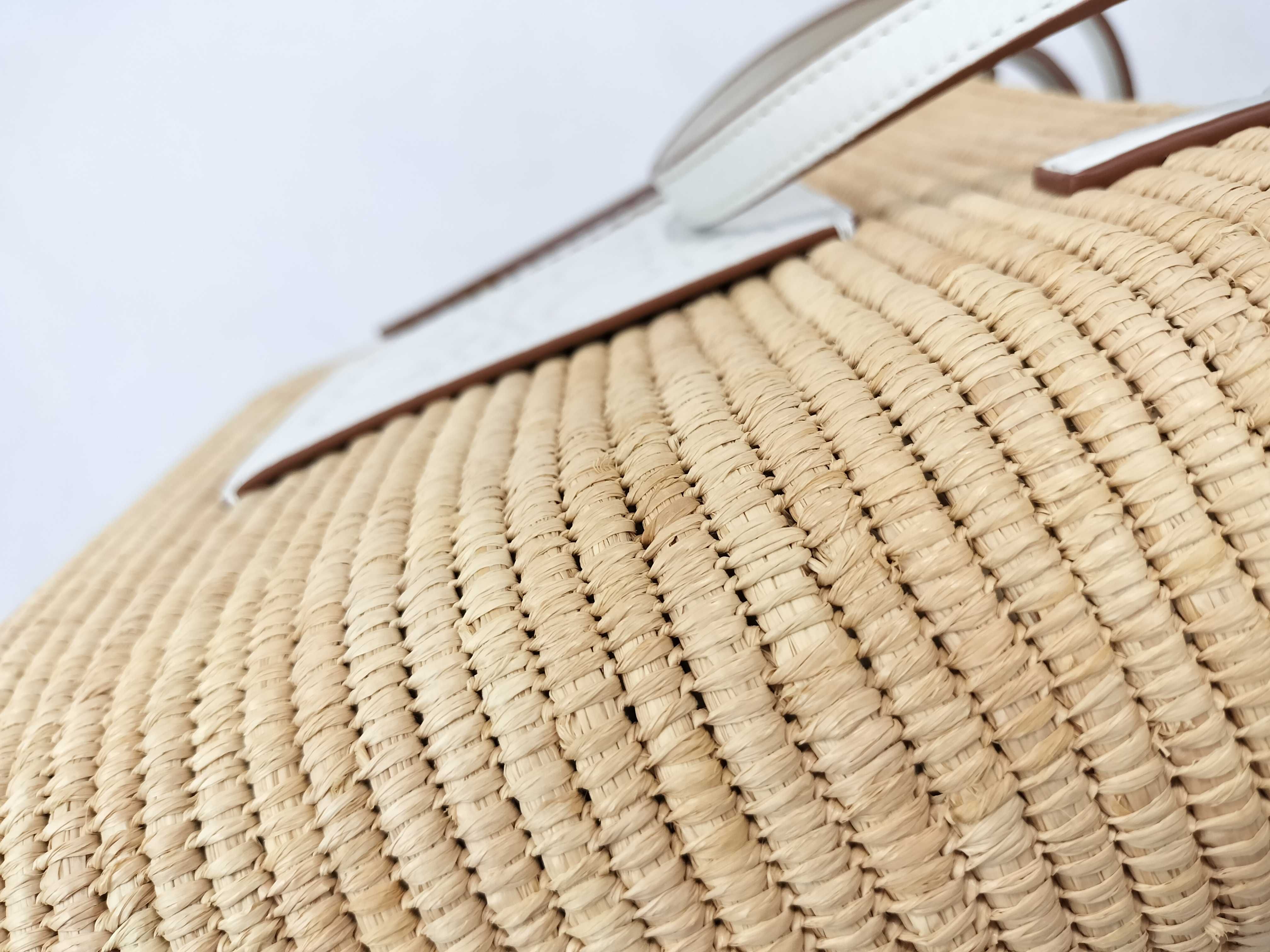 Square Basket Small Raffia x Leather Basket Bag Beige x White Handbag — view 12
