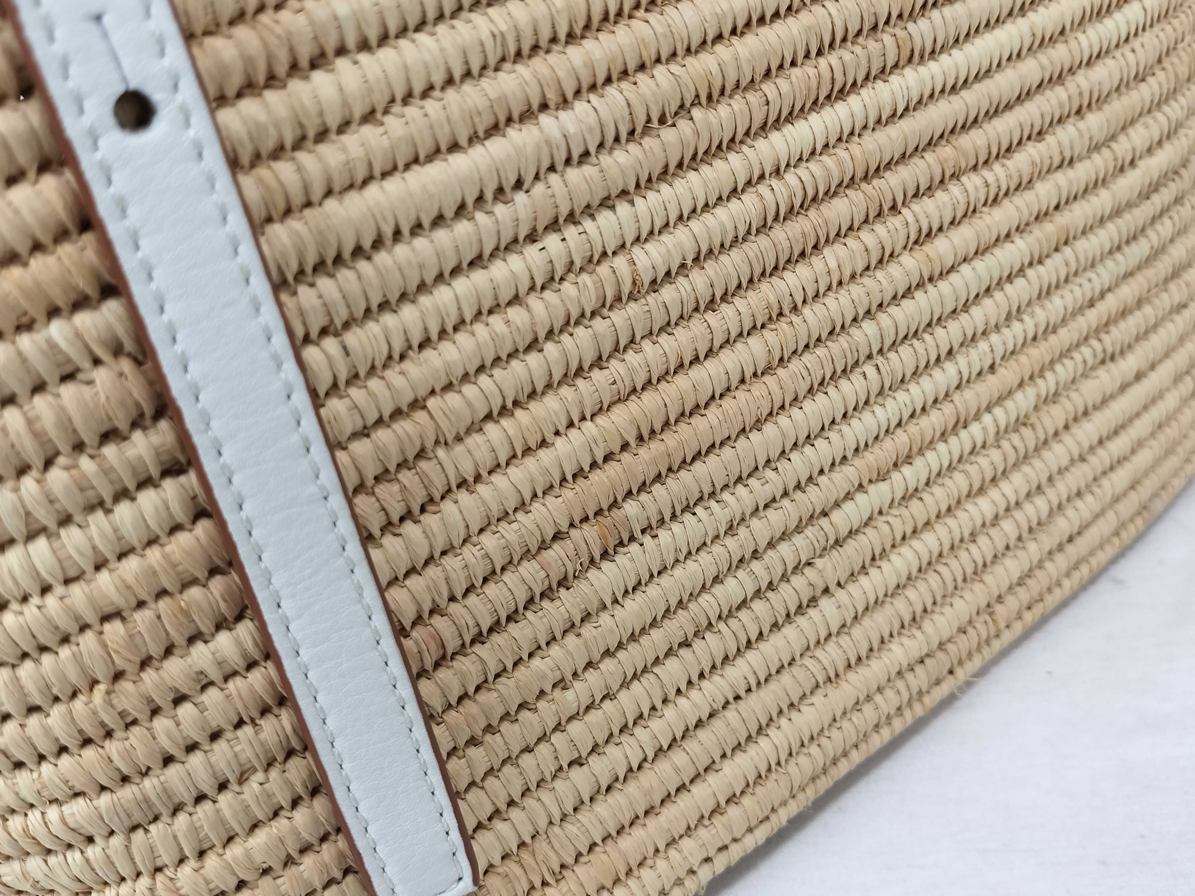Square Basket Small Raffia x Leather Basket Bag Beige x White Handbag — view 14