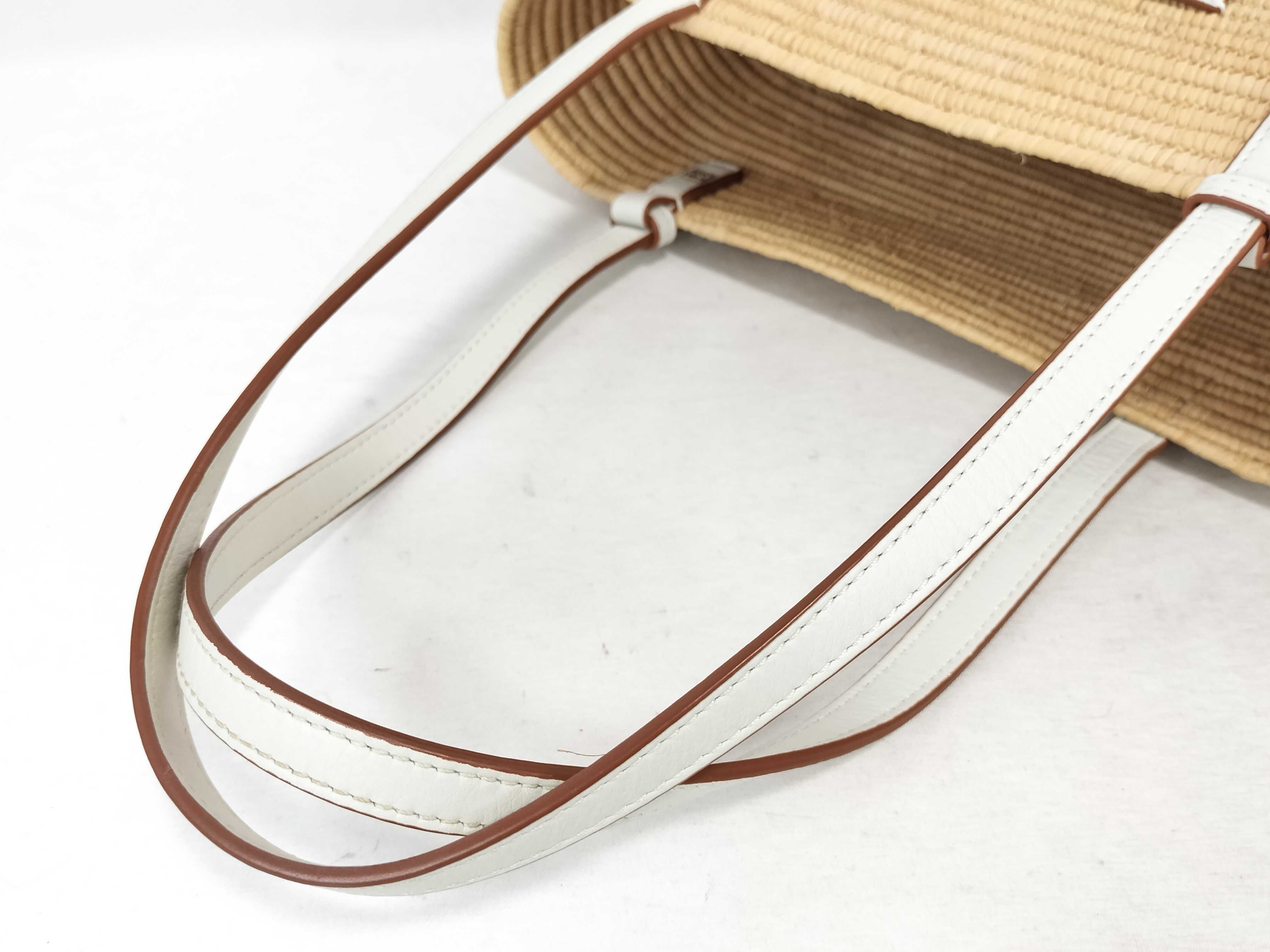 Square Basket Small Raffia x Leather Basket Bag Beige x White Handbag — view 3