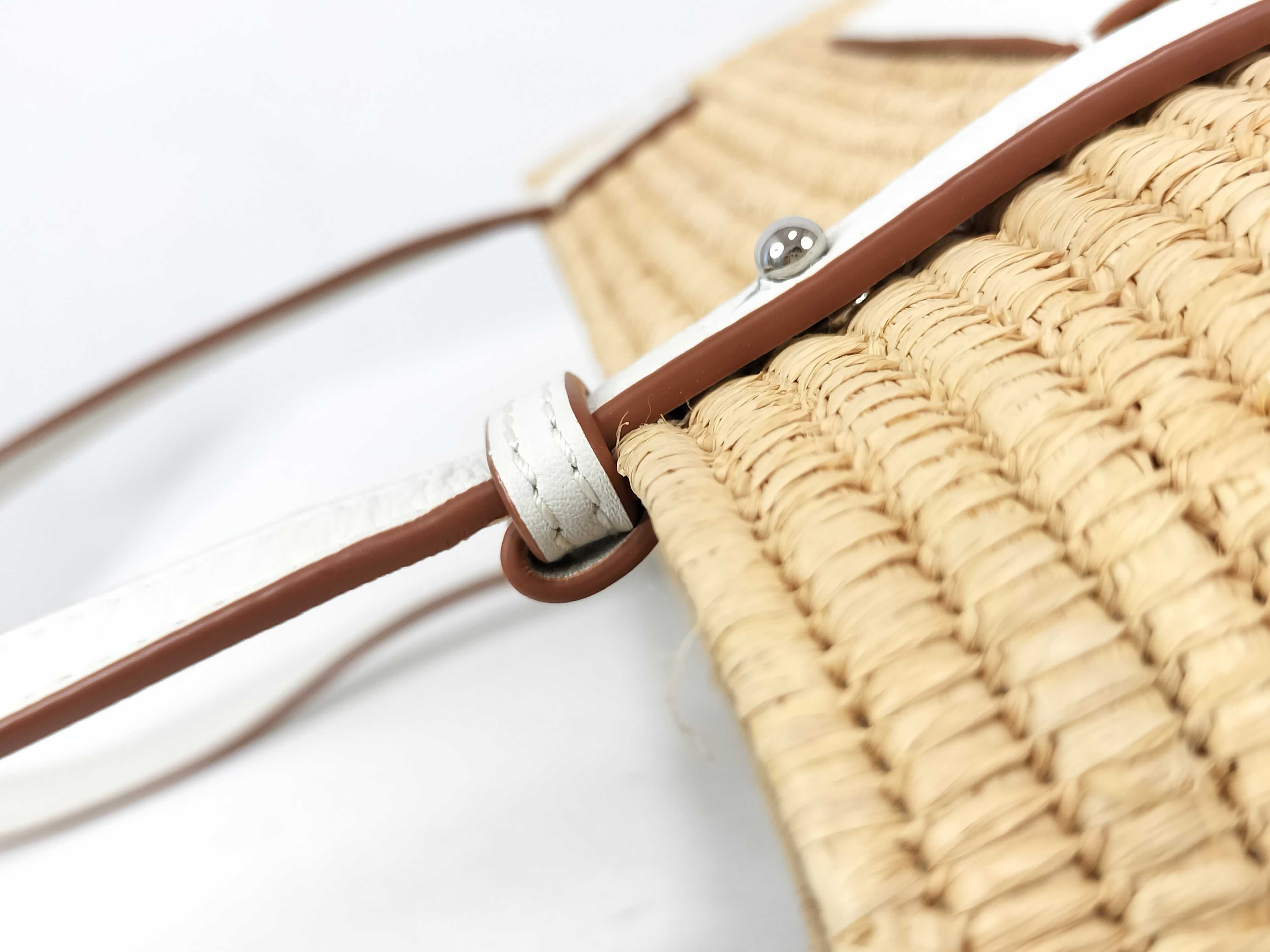 Square Basket Small Raffia x Leather Basket Bag Beige x White Handbag — view 5