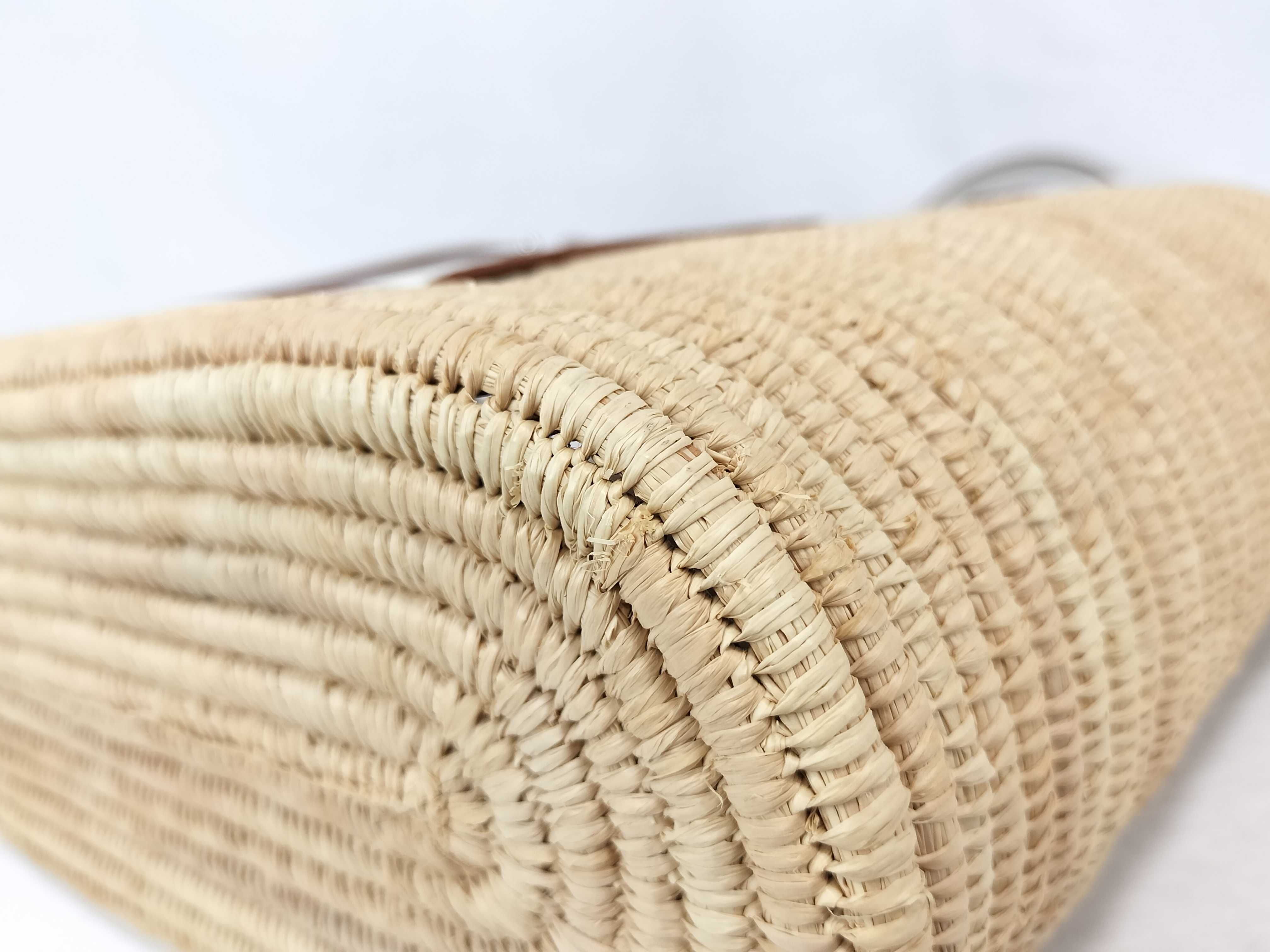 Square Basket Small Raffia x Leather Basket Bag Beige x White Handbag — view 6
