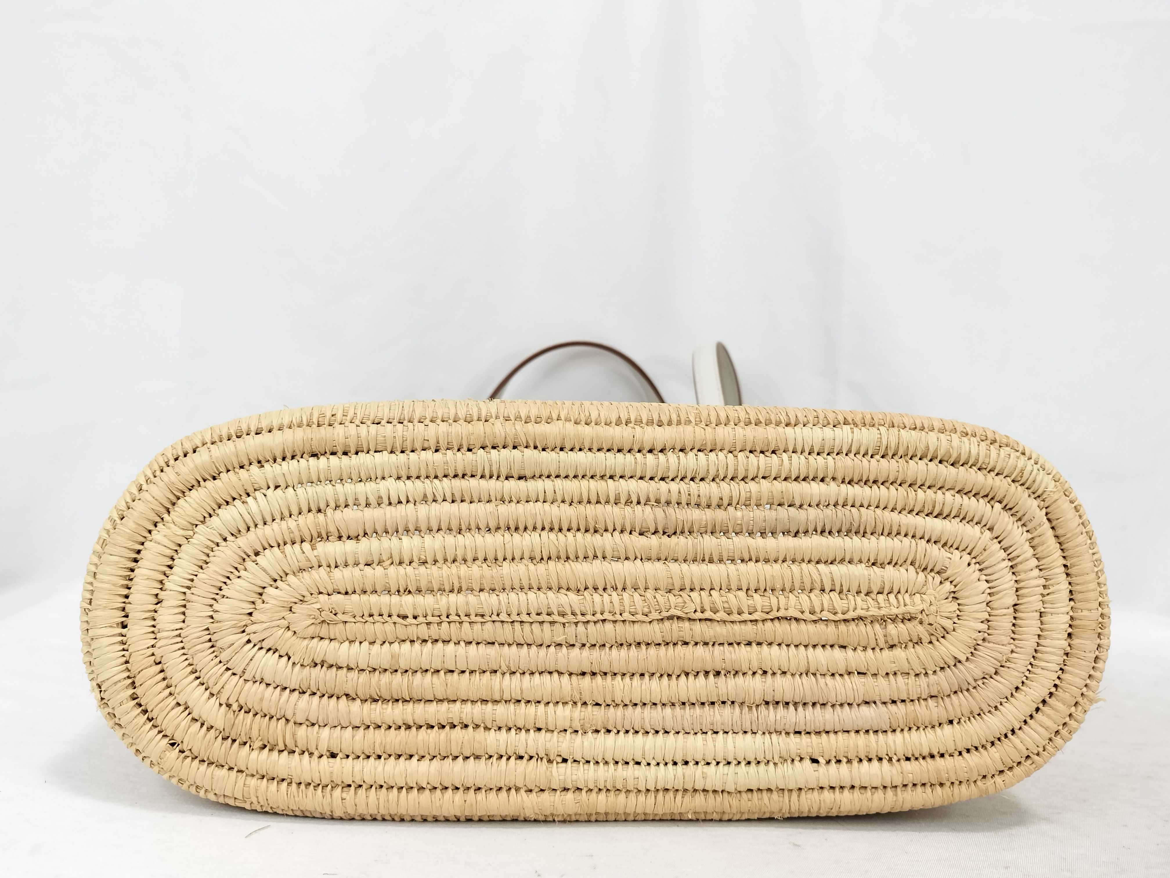 Square Basket Small Raffia x Leather Basket Bag Beige x White Handbag — view 7