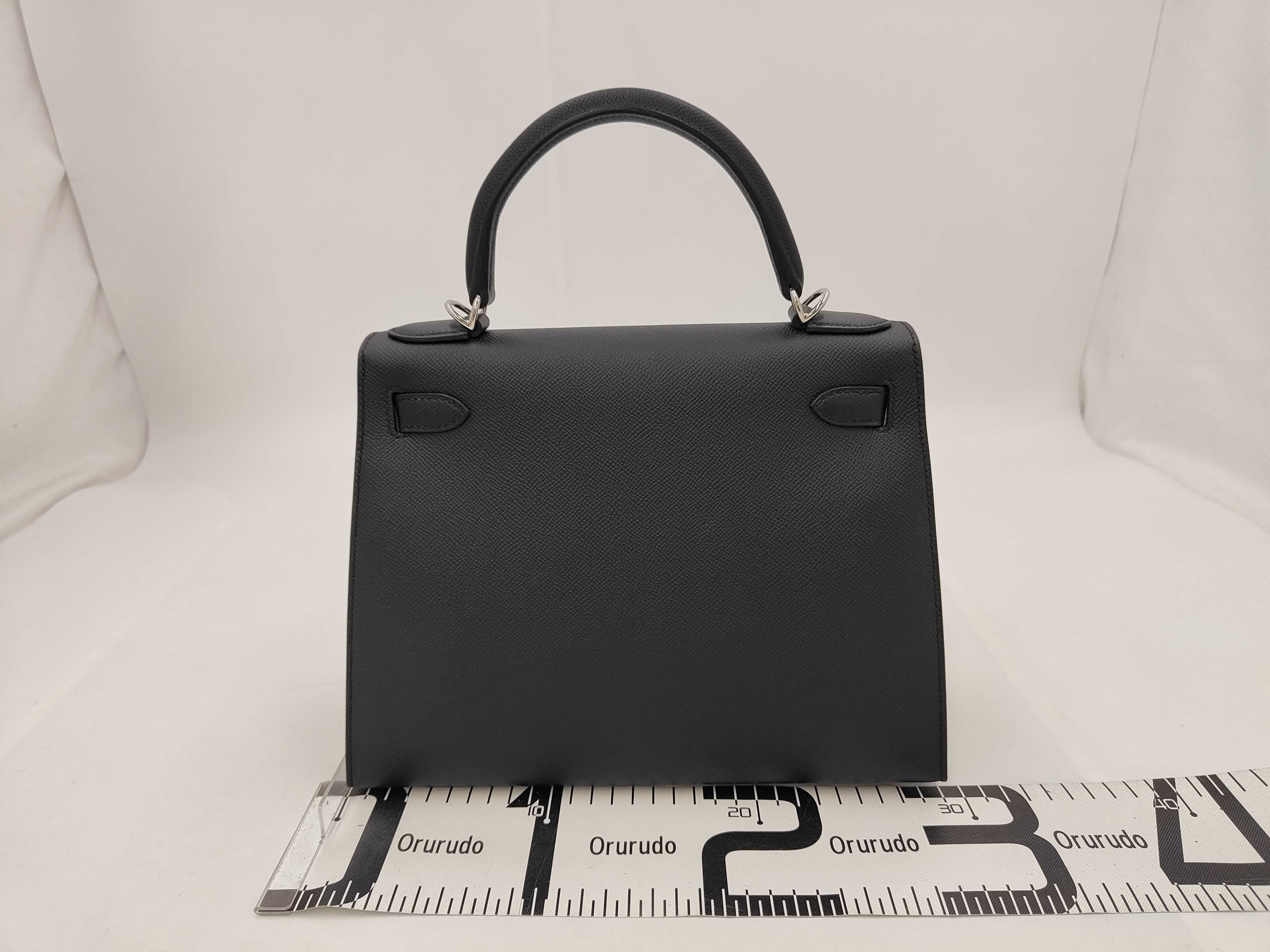 Kelly 28 Black Epsom Leather Handbag with Silver Hardware (G Stamp) — view 2