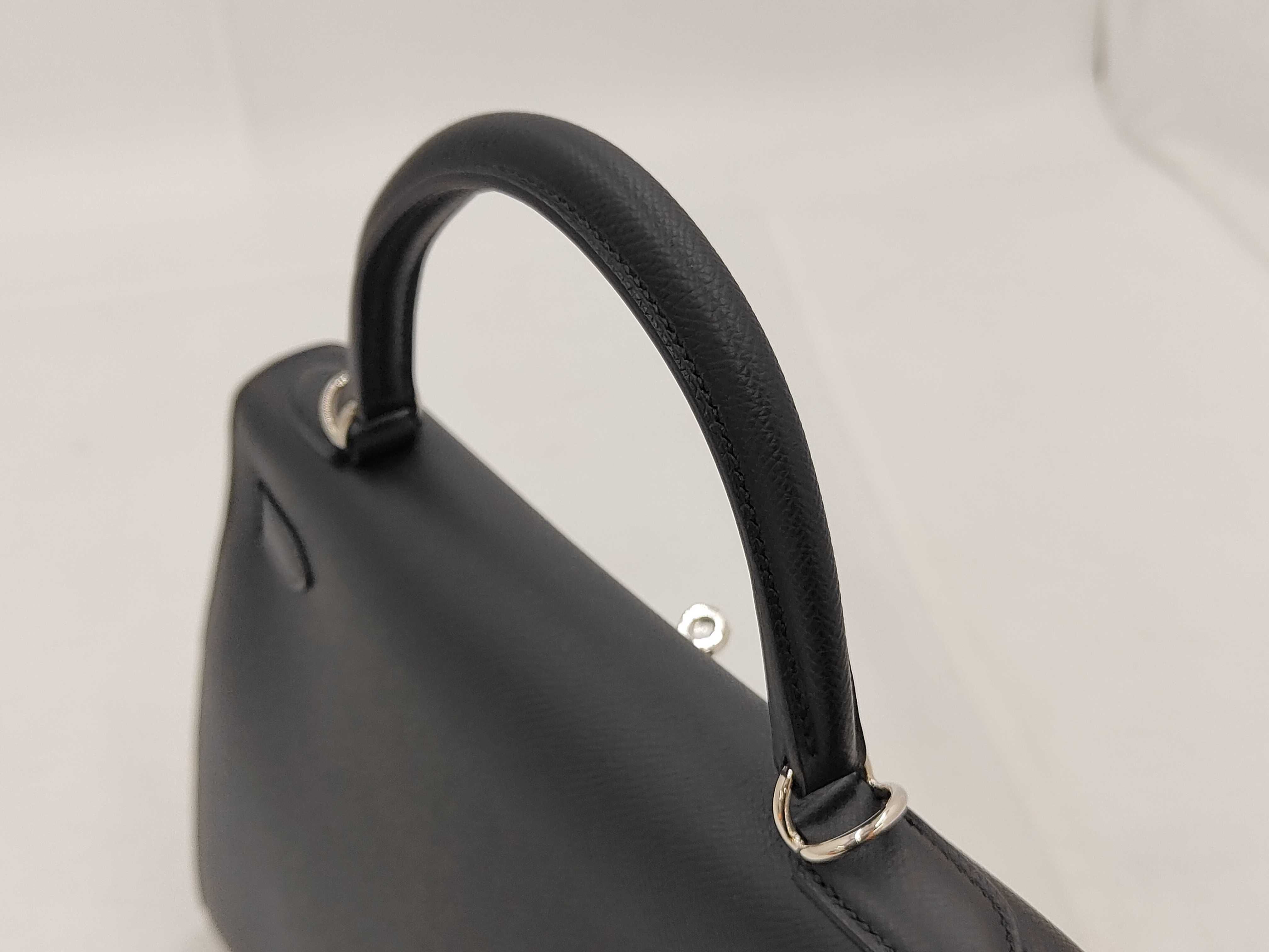 Kelly 28 Black Epsom Leather Handbag with Silver Hardware (G Stamp) — view 4