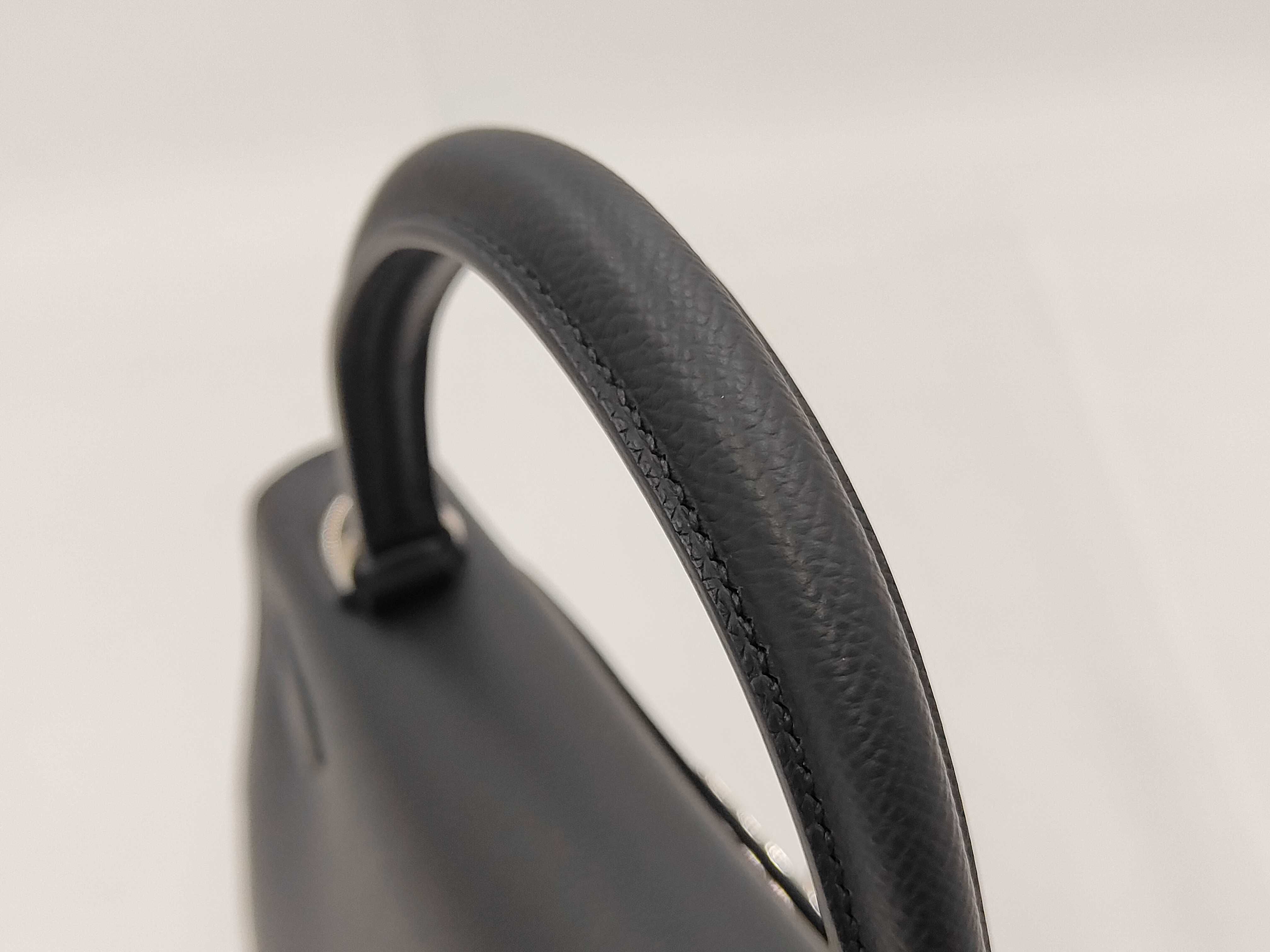 Kelly 28 Black Epsom Leather Handbag with Silver Hardware (G Stamp) — view 5