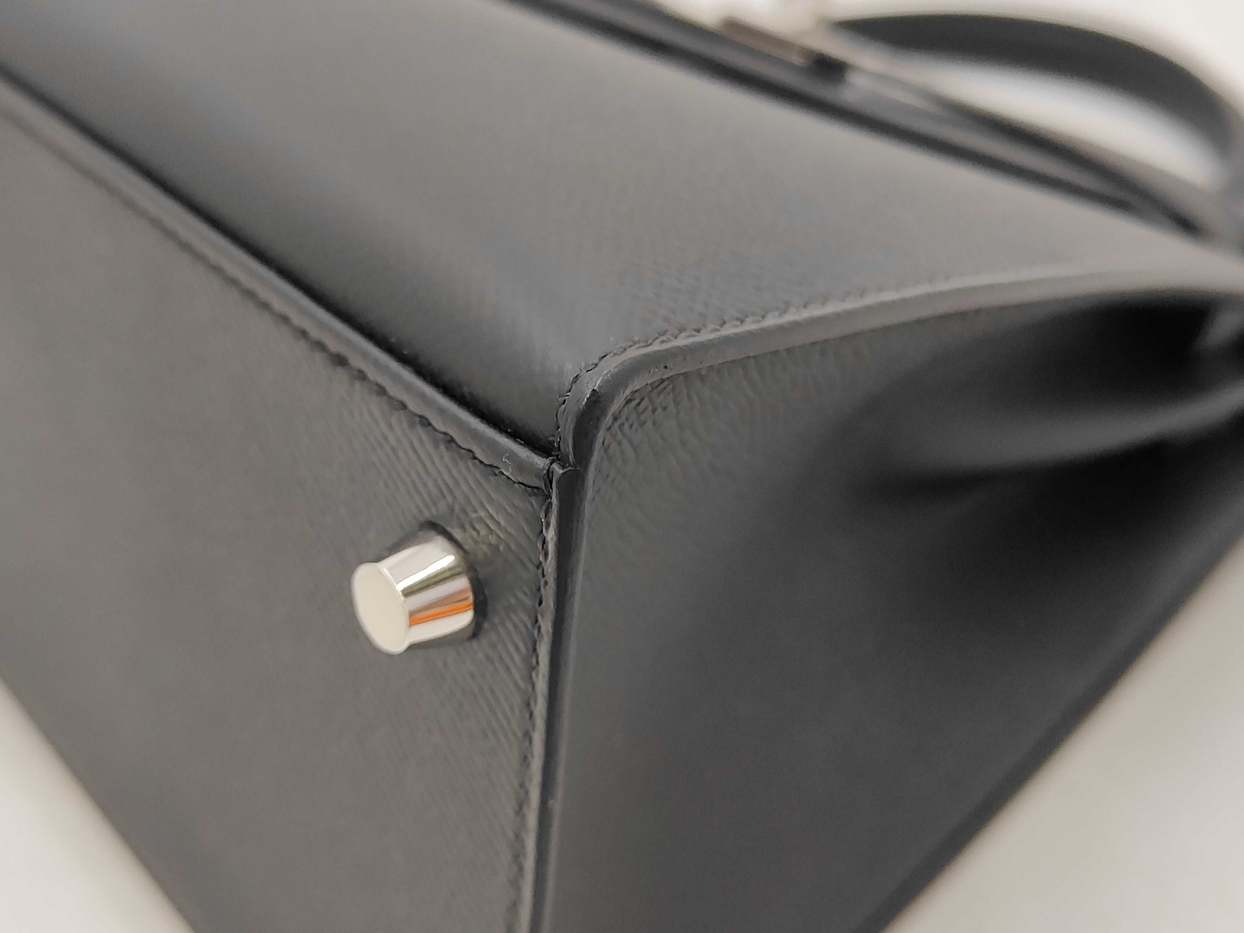 Kelly 28 Black Epsom Leather Handbag with Silver Hardware (G Stamp) — view 7