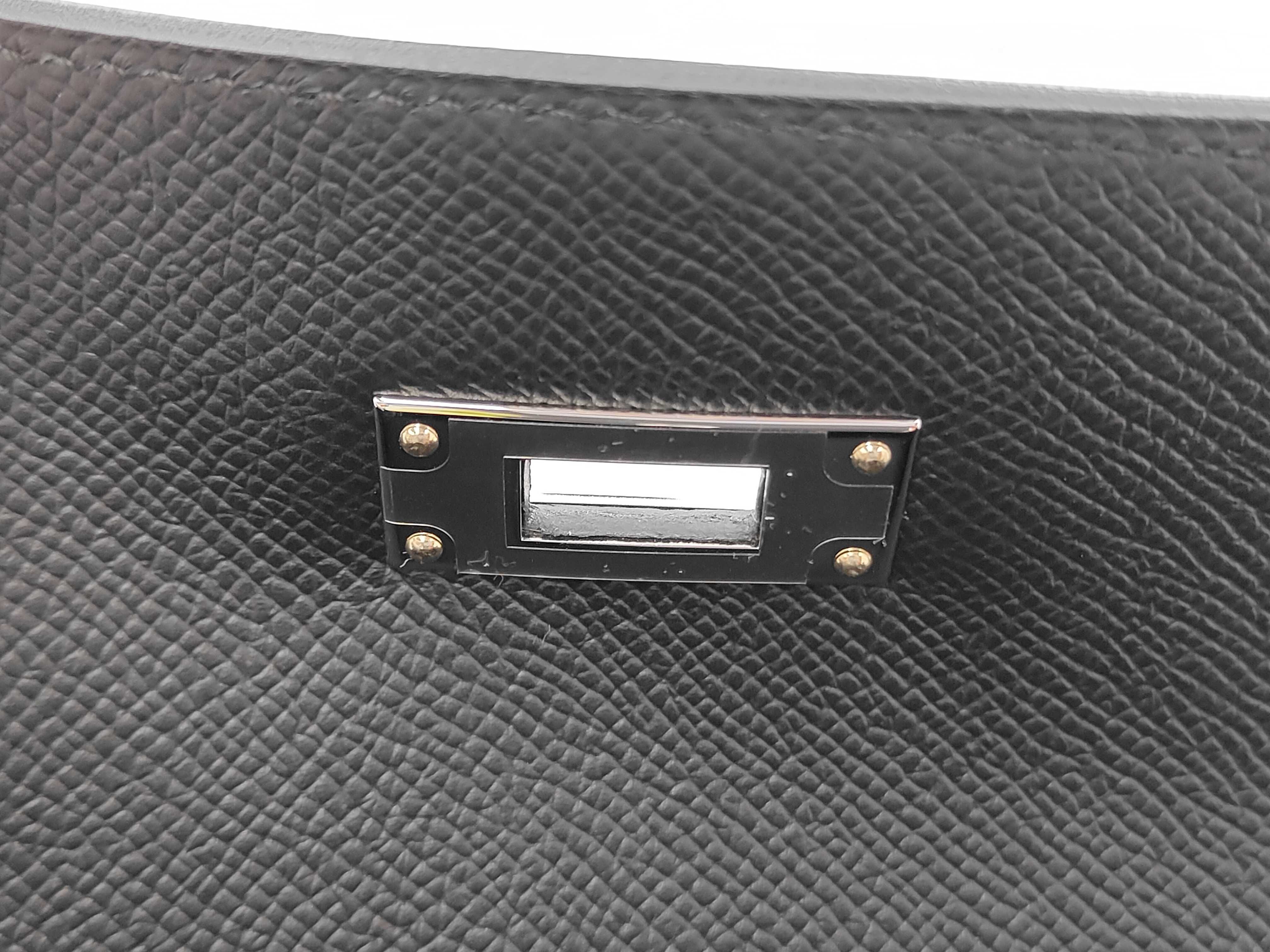Kelly 28 Black Epsom Leather Handbag with Silver Hardware (G Stamp) — view 10