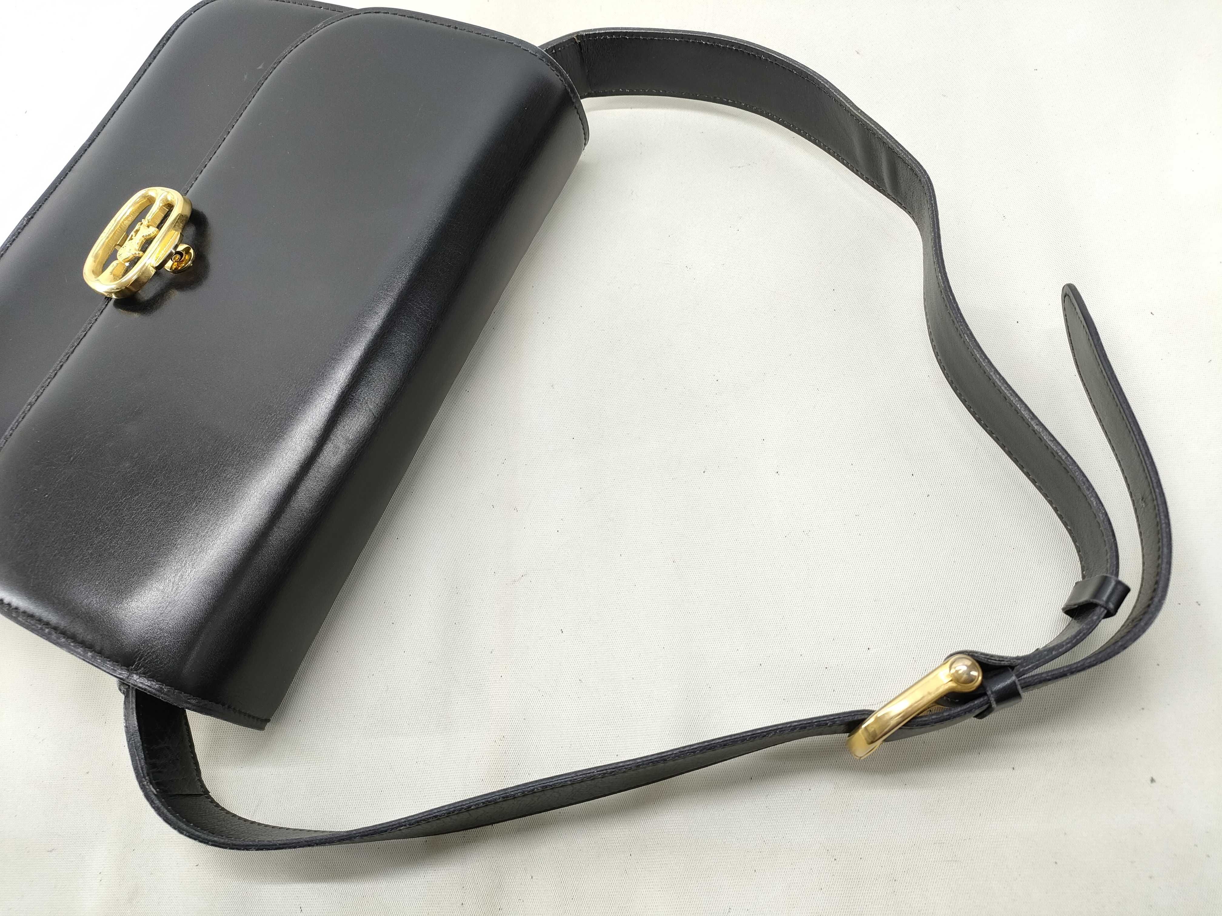 Carriage Hardware Leather Shoulder Bag, Black Shoulder Bag — view 4