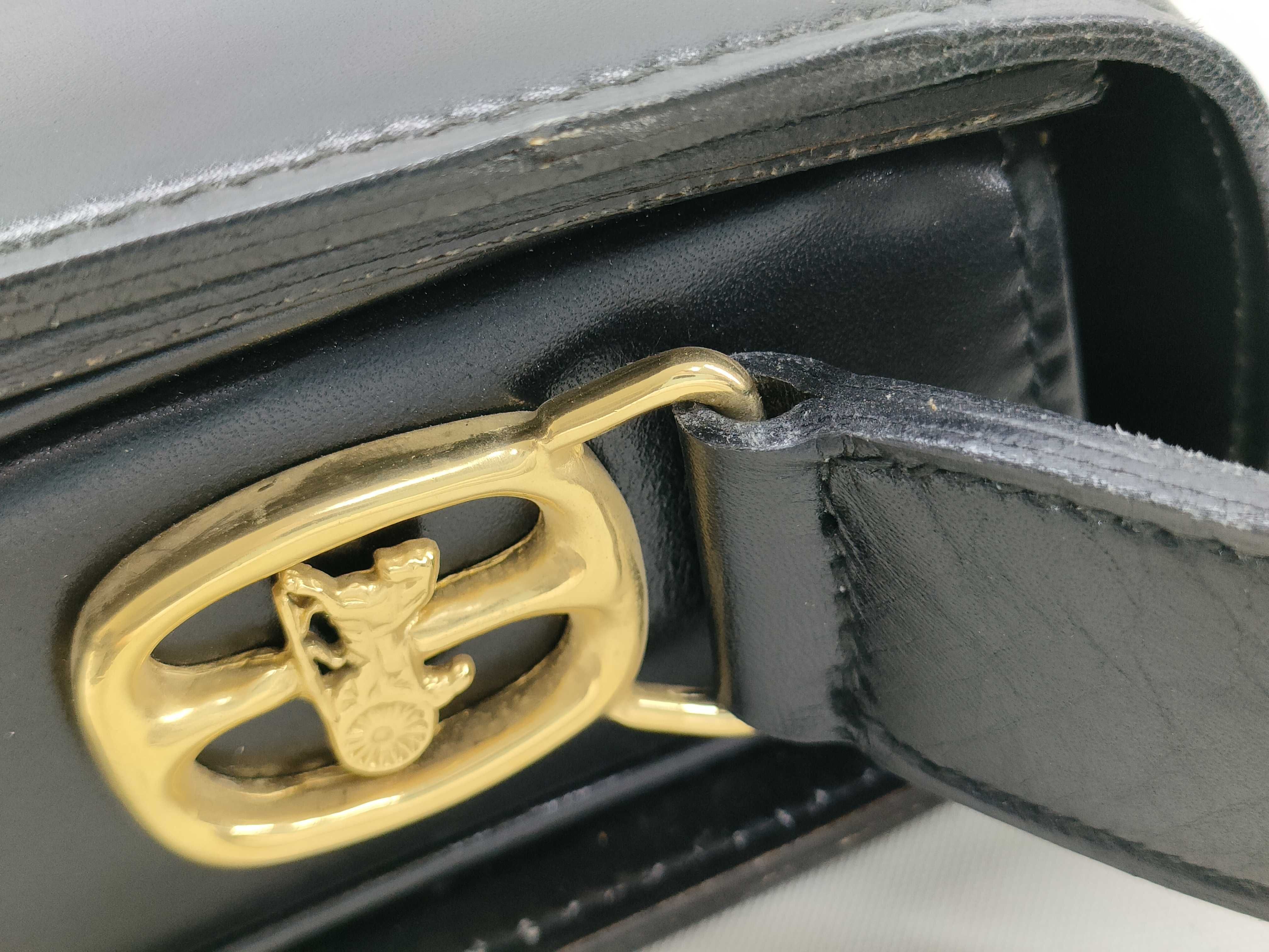 Carriage Hardware Leather Shoulder Bag, Black Shoulder Bag — view 5