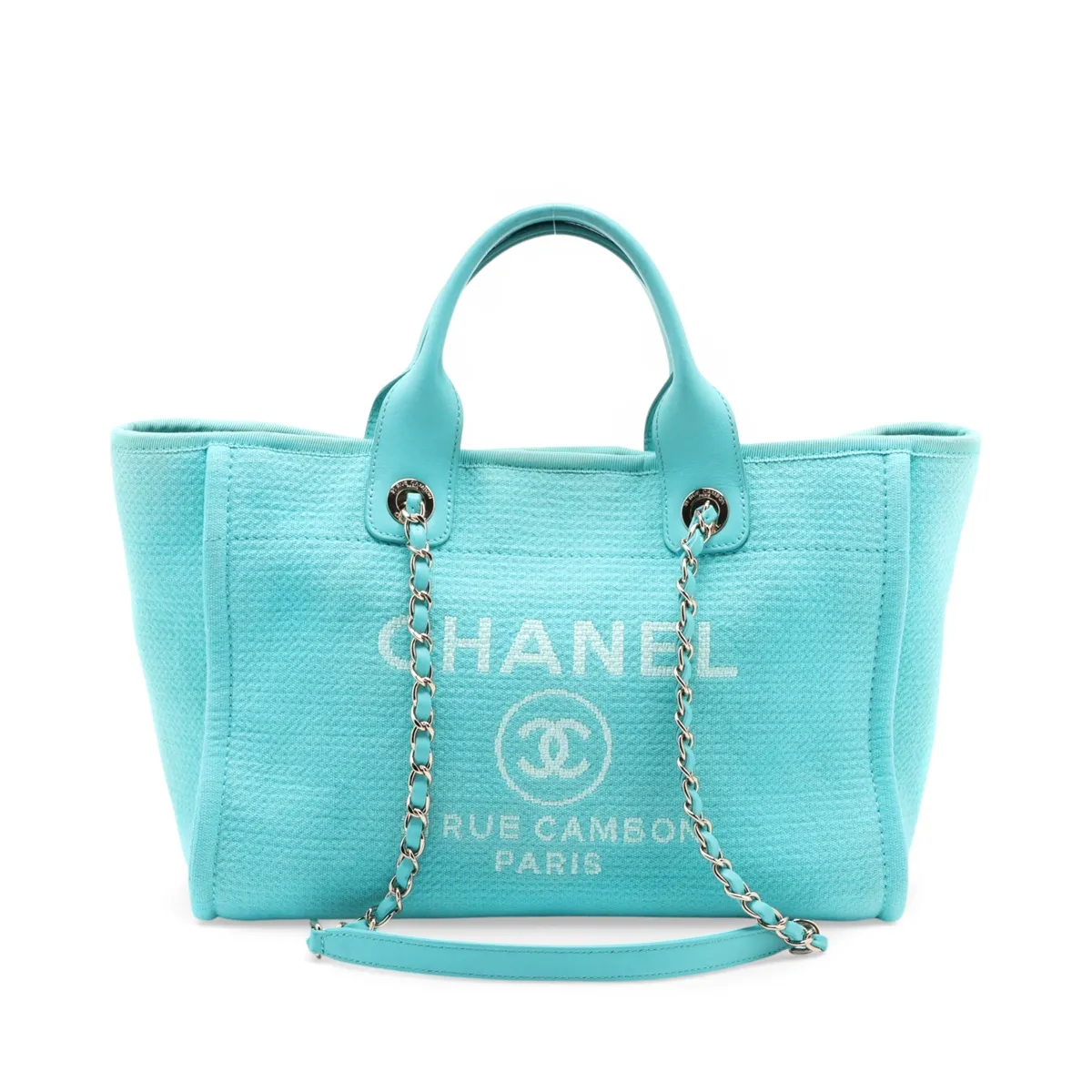 Deauville MM Canvas 2-Way Tote Bag, Blue with Gold Hardware, U86NXN9G, Random Plate