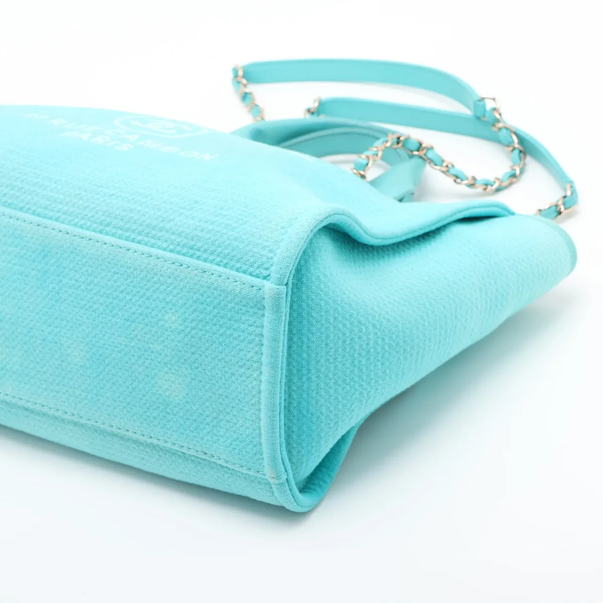 Deauville MM Canvas 2-Way Tote Bag, Blue with Gold Hardware, U86NXN9G, Random Plate — view 3